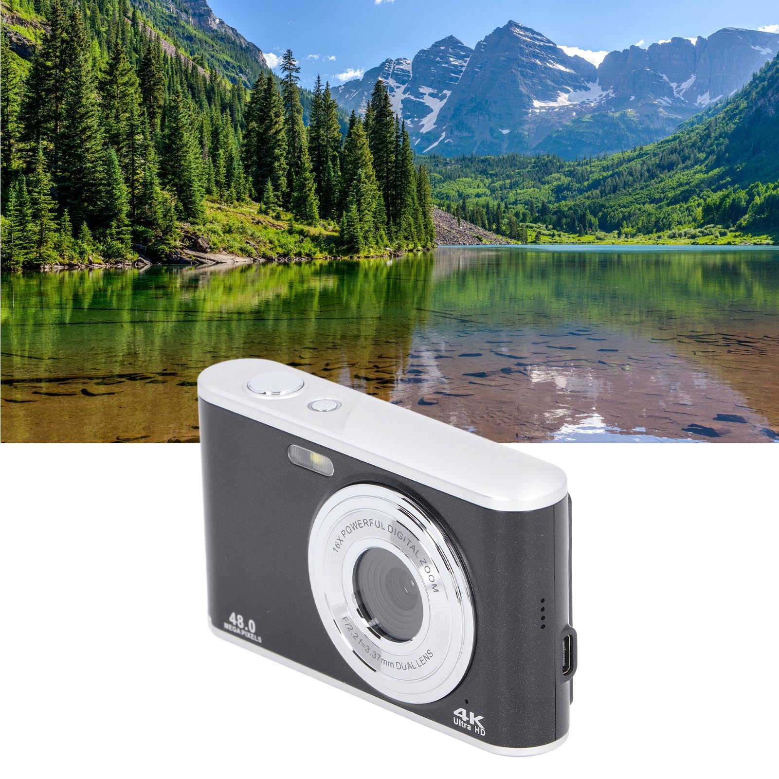 Fotocamera con Zoom Digitale 16X per Fotografia di Viaggio, Fotocamera Doppio Obiettivo 4K Ultra HD da 2,4 Pollici 44 MP, Fotocamera Digitale Compatta Antiurto per Viaggi di
