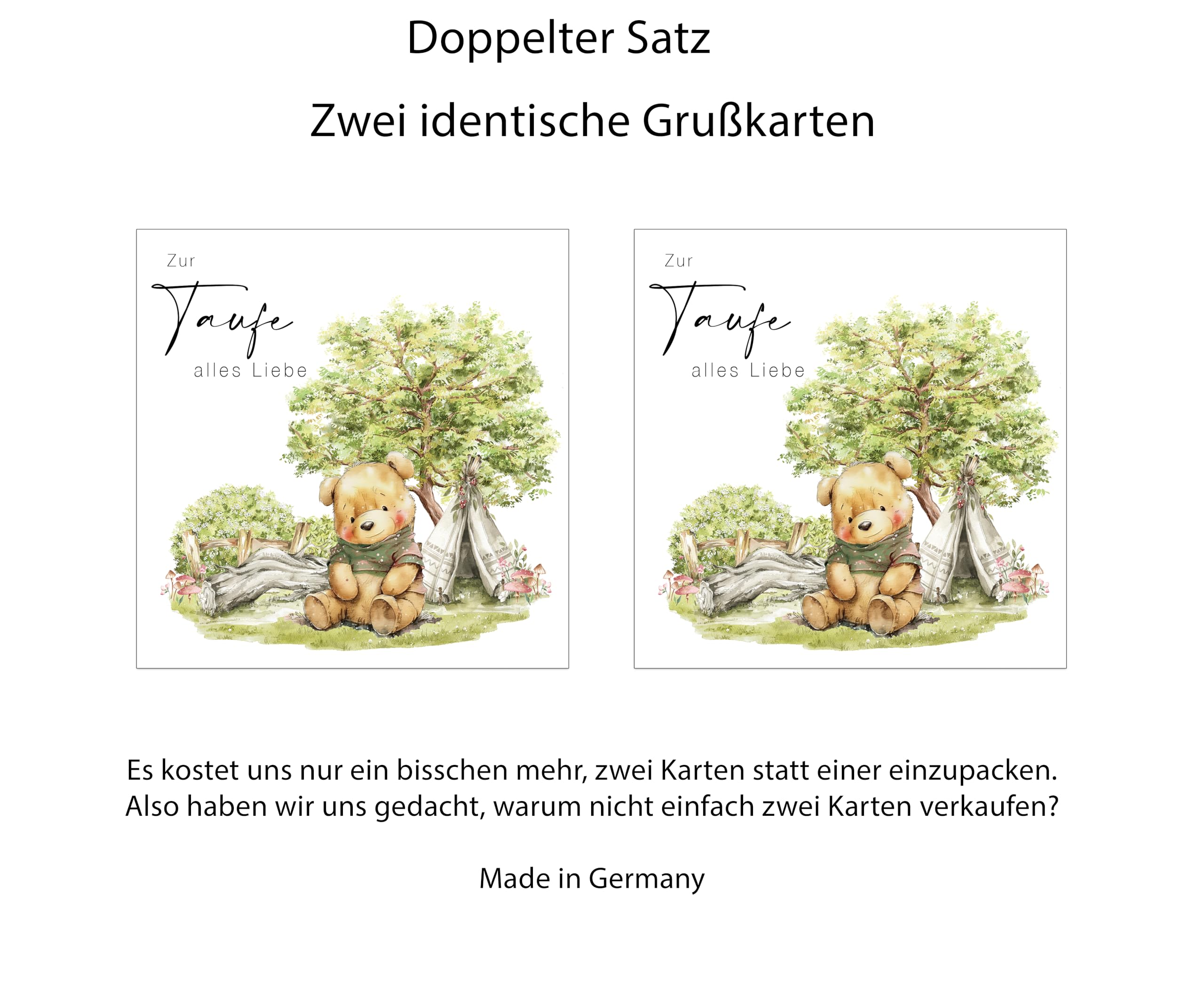 2 Taufkarten Im Set – Großes Quadratisches Format 15x15 Cm, Aus Recyclingpapier, Mit Umschlag