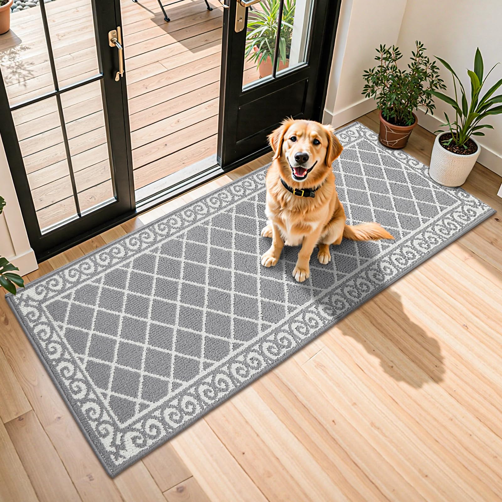 HEBE Indoor Door Mat 20"x59" Non Slip Front Door Welcome Mats Washable Shoe Mats Dirt Trapper for Entryway Low Profile Kitchen Carpet for Entrance Hallways Entrance Mat for Dogs