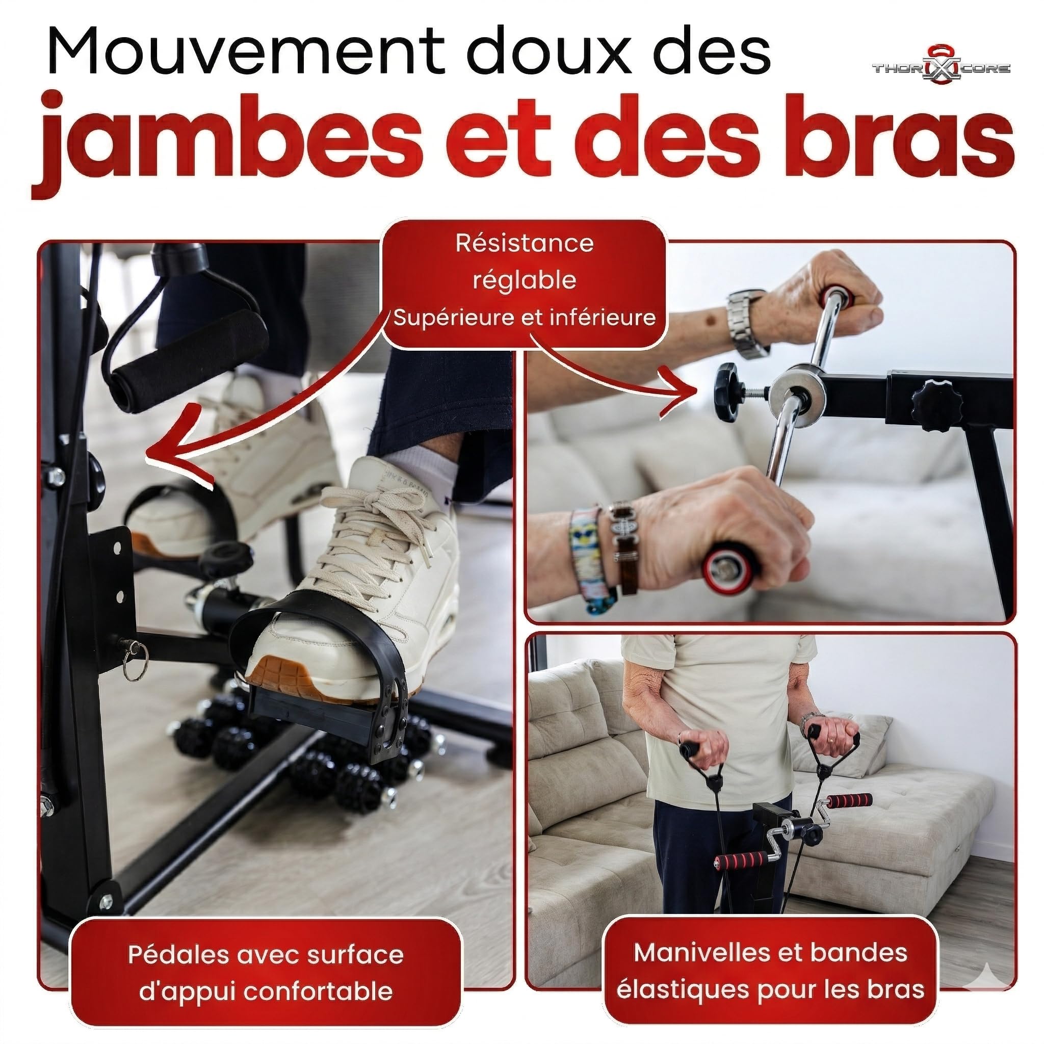 pedalier d Appartement Senior, Mini vélo Appartement 2 en 1 Bras et Jambes avec résistance et Hauteur réglables – pédalier Bureau pour Exercice Maison sans Impact