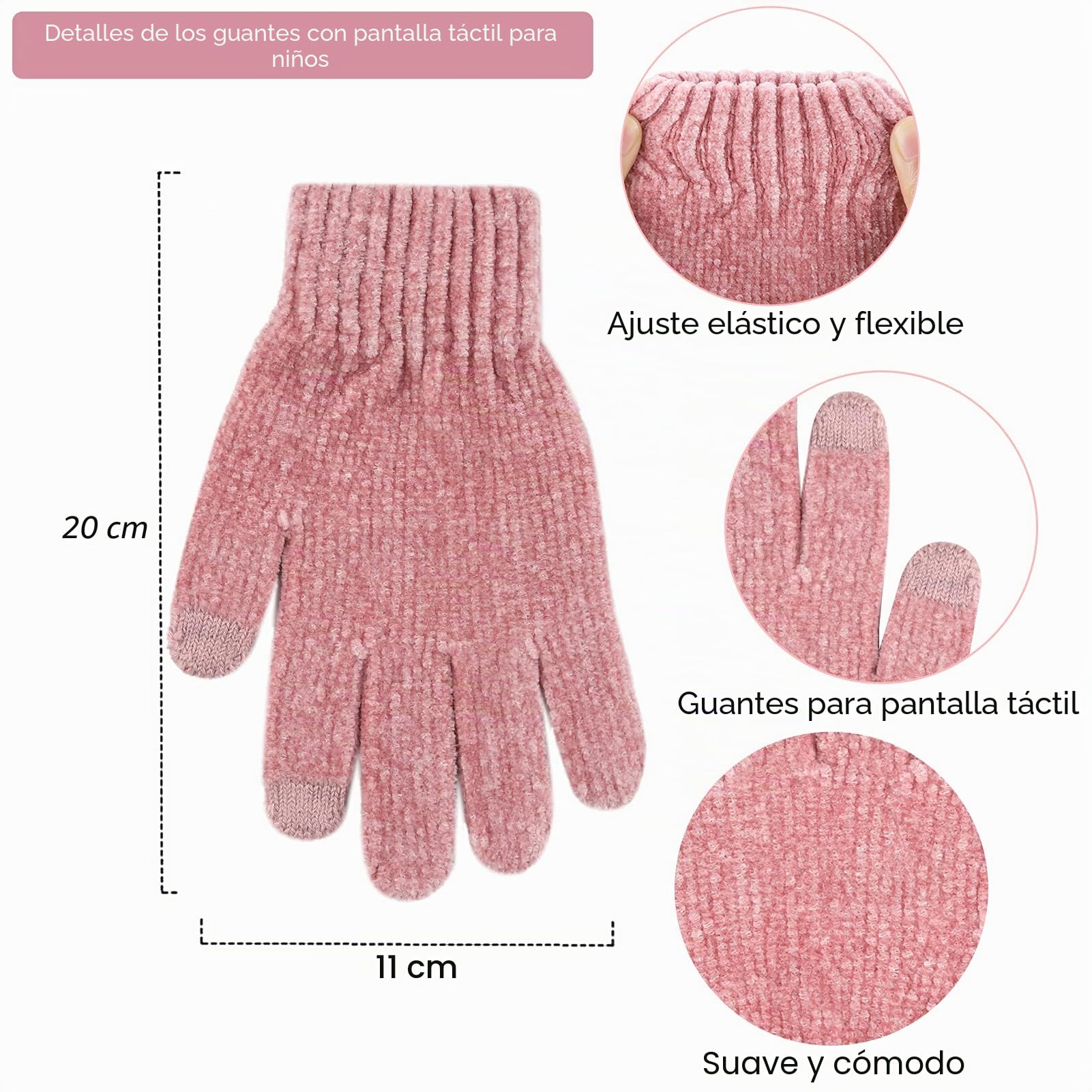 Bequemer Laden Niños Invierno Gorro Termicos Guantes Tactiles Bufanda Conjunto con Gorra Pompón Forro Polar Regalo Niñas Niños 3-10