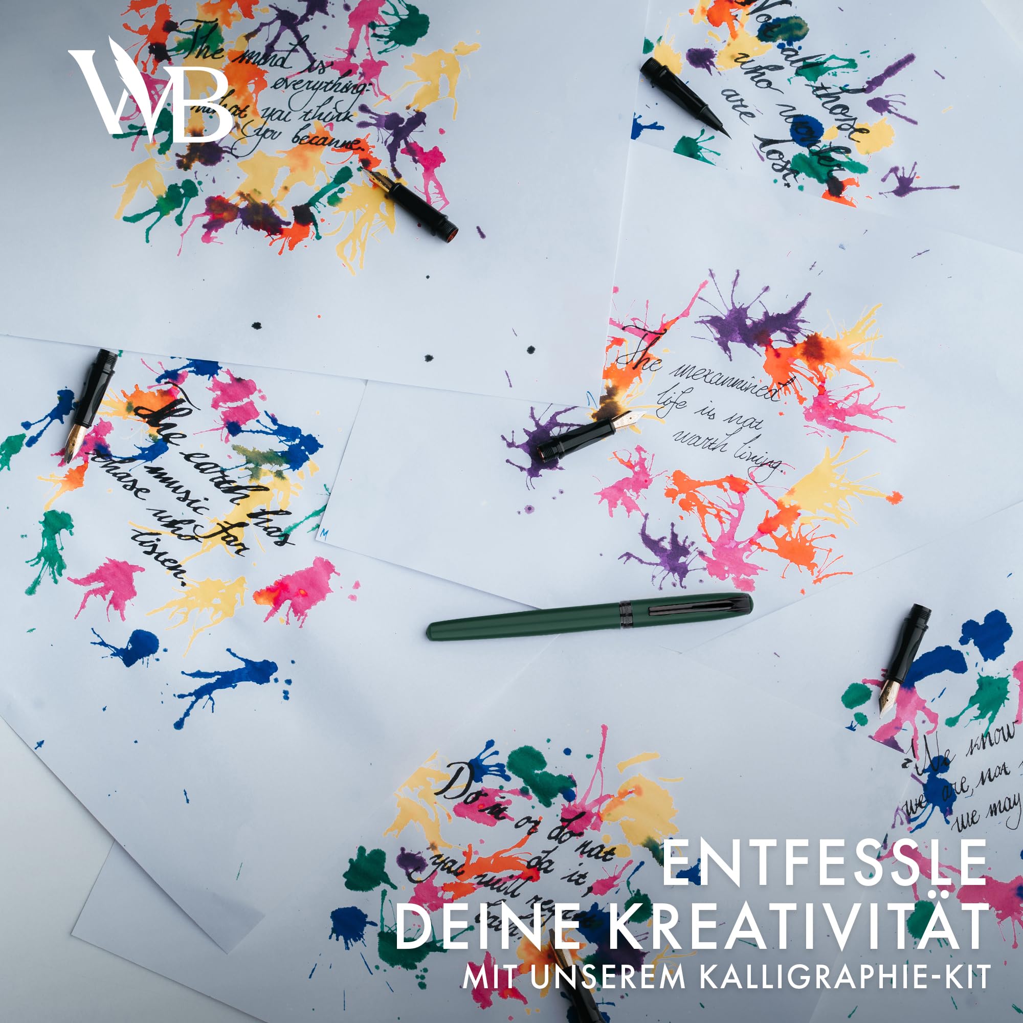 Wordsworth & Black Kalligraphie Set Anfänger, 2 Stifte, 5 Federn, Grün