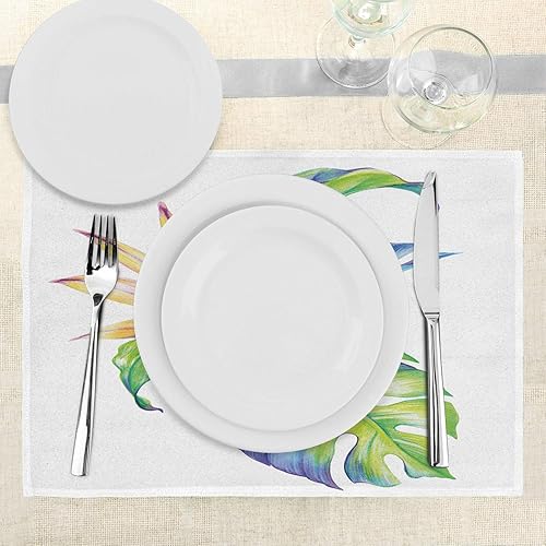 Miniatura 3 de Ambesonne Plant Place - Juego de 4 manteles individuales de tela lavable para mesa de comedor, tamaño estándar, diseño abstracto de hojas tropicales