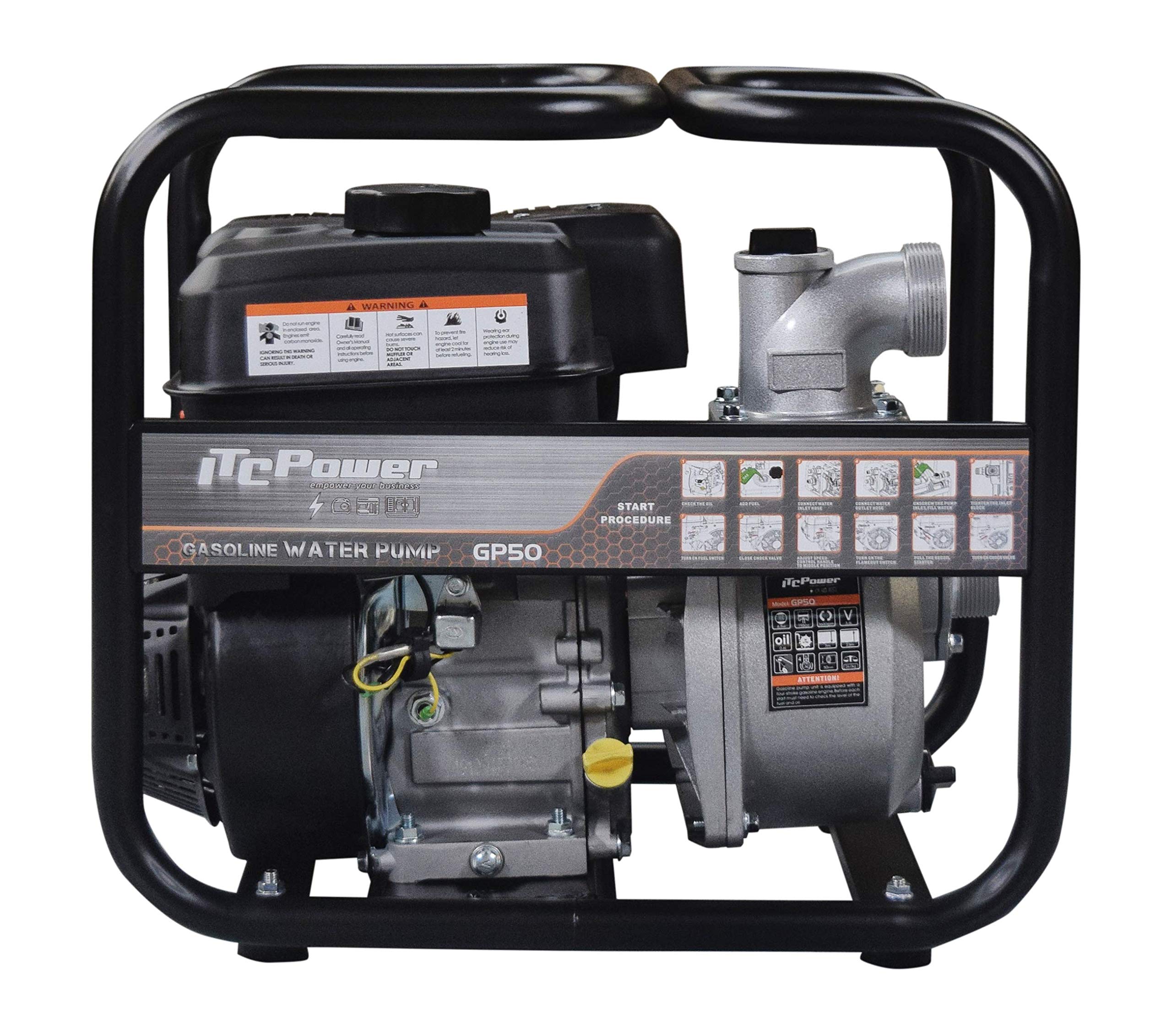 ITC Power Motobomba de Agua Gasolina Caudal 500 l/m para Riego y Cultivo - Bomba de Achique Potente para Trasvase Rápido - Water Pump con Motor OHV 4 Tiempos y Cuerpo de Aluminio Resistente
