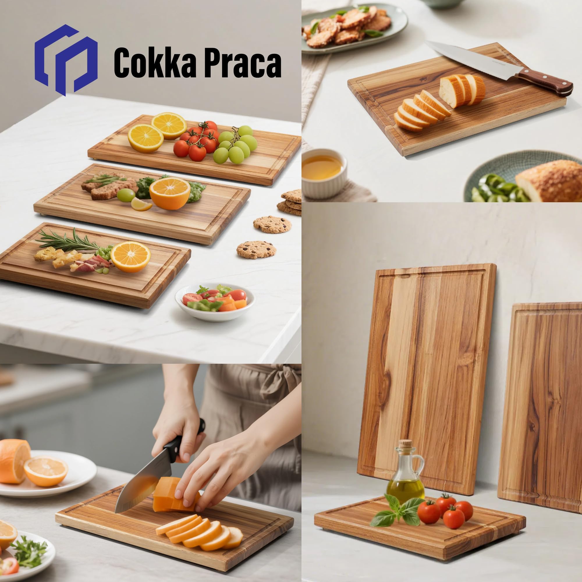 Amazon | Cokka Praca チークまな板セット スタンド付き | キッチン用