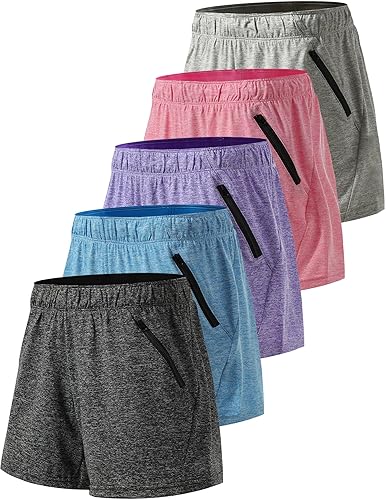 5 Pack: Womens Workout Gym Shorts Casual Lounge Set, Ladies