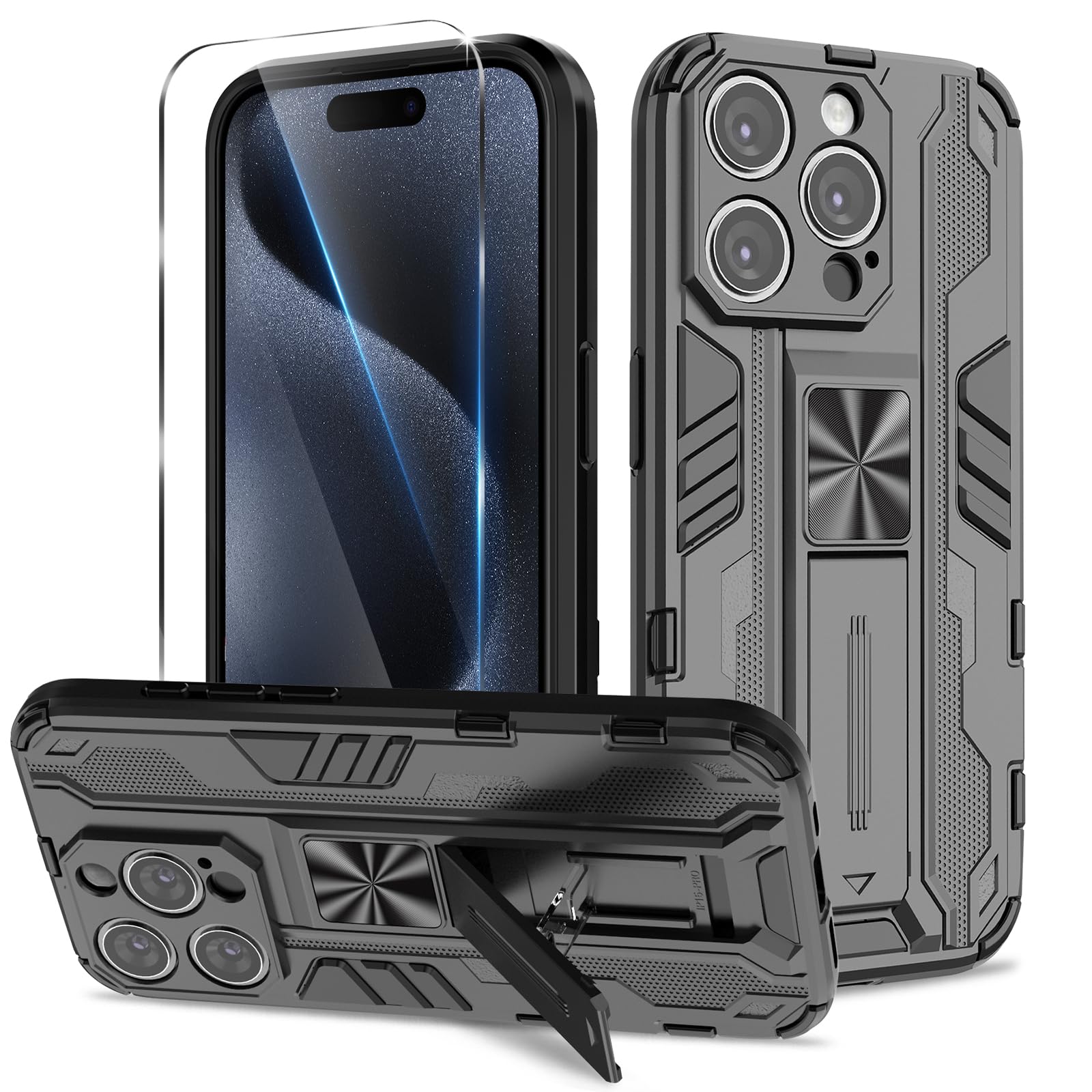 Funda para Samsung Galaxy A13 4G con Cristal Templado Protector Pantalla, Carcasa Antigolpes con Soporte anular metálico, Case Protectora de Grado Militar, Negro — view 228