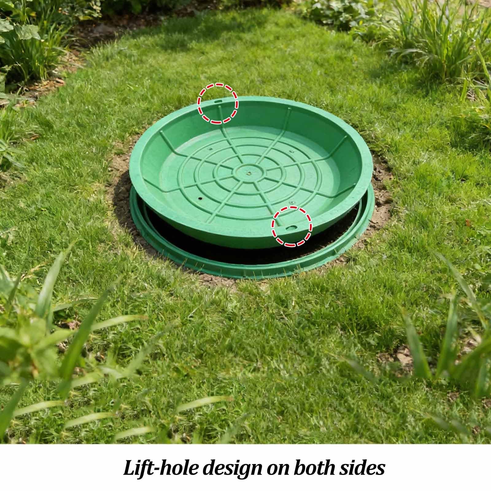 Coperchio e Telaio per pozzetto Rotondo da 60 cm, Coperchio di ispezione in Resina Rinforzata per Prato, Giardino e Parco - Coperchio di ispezione a Scomparsa per soluzioni di paesaggistica