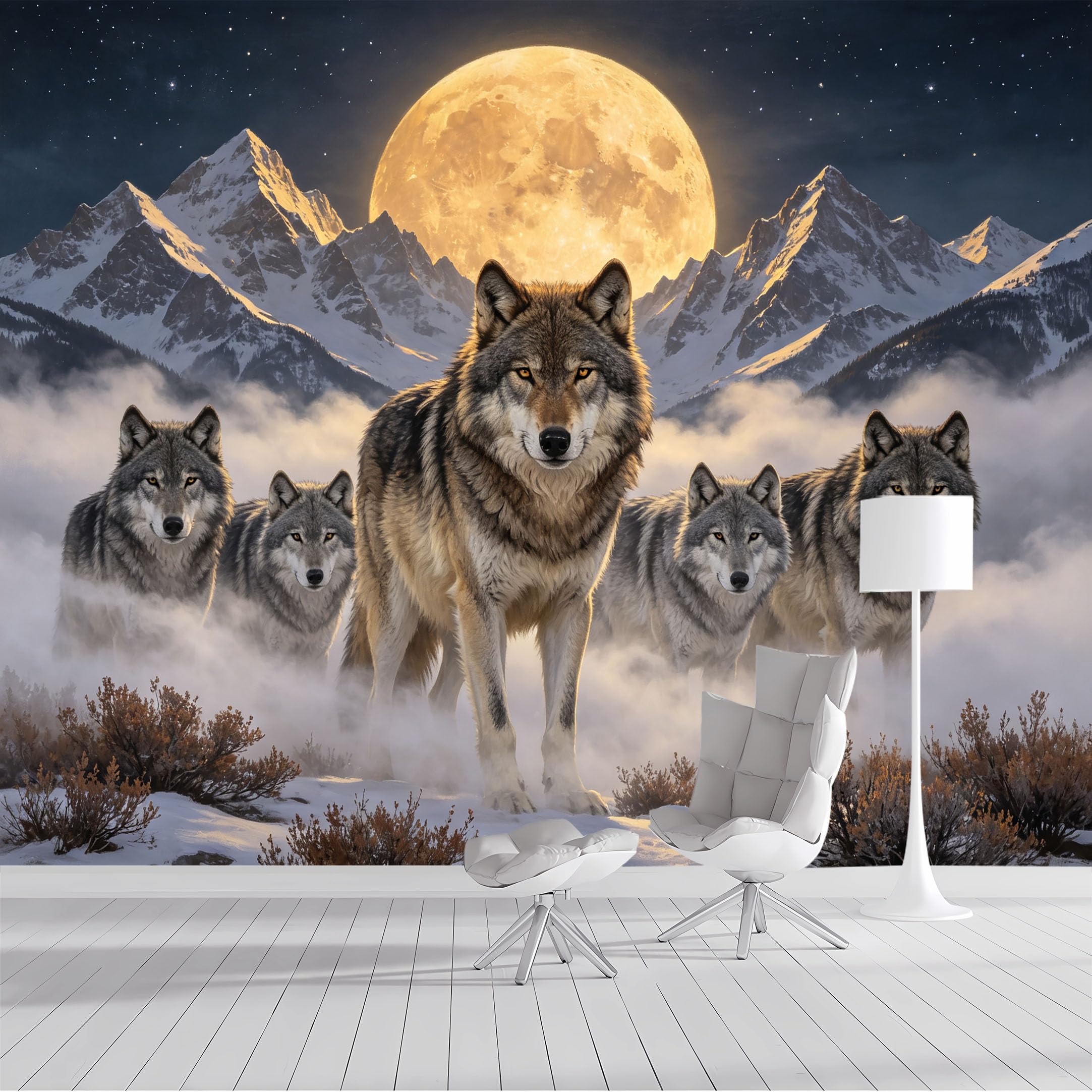 Custom Size Wall Mural Wolf Pack Moonlit Mountain Fantasy Wilderness SelfAdhesive Wall Fabric Removable Peel and Stick Wallpaper Wall Decor for Living Room Bedroom Bathroom