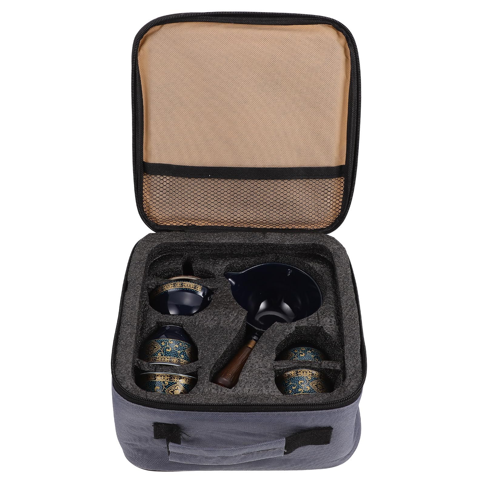Kit de Té de Kung Fu Portátil para Viaje y Hogar Tetera de Cerámica y 4 Tazas, Diseño Anidado y Filtración Automática para Aficionados al Té