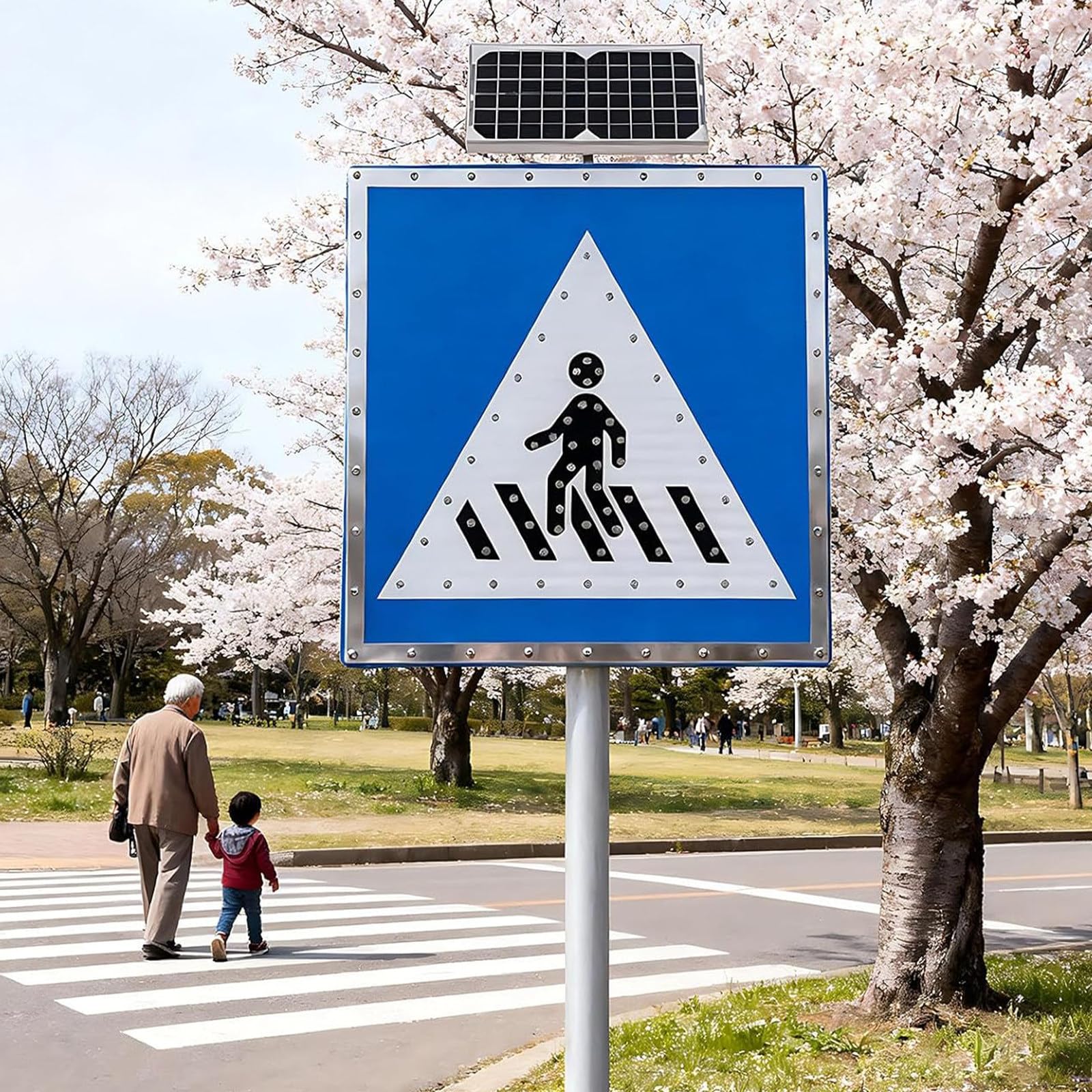 Señal de cruce de peatones con energía solar de alta visibilidad, LED parpadeante, señal de advertencia de tráfico callejero, señales de carretera, con accesorios de montaje de 24 pulgadas