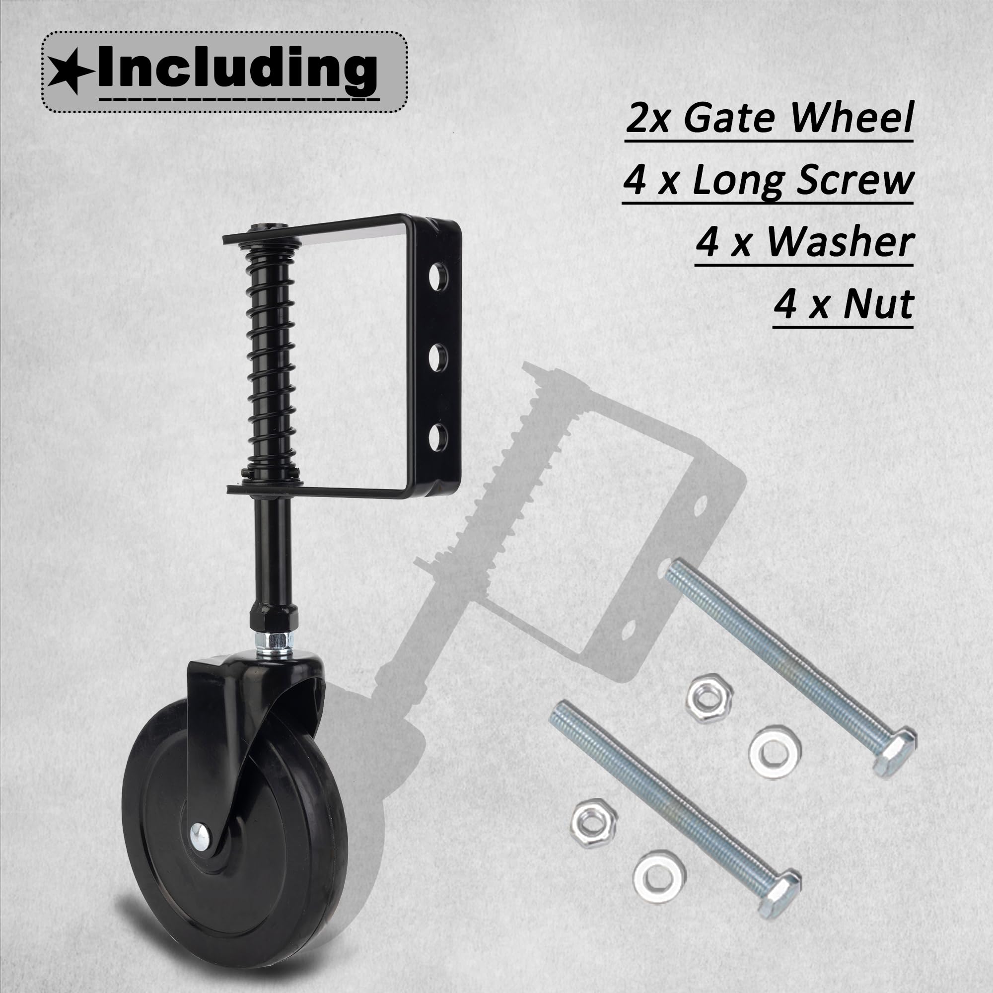 4" Heavy Duty Spring Loaded Gate Caster Wheel | 360° Swivel Anti-Sag Gate Kit For Wooden/Metal Gates | 200+ Lbs Capacity, Black - View #9