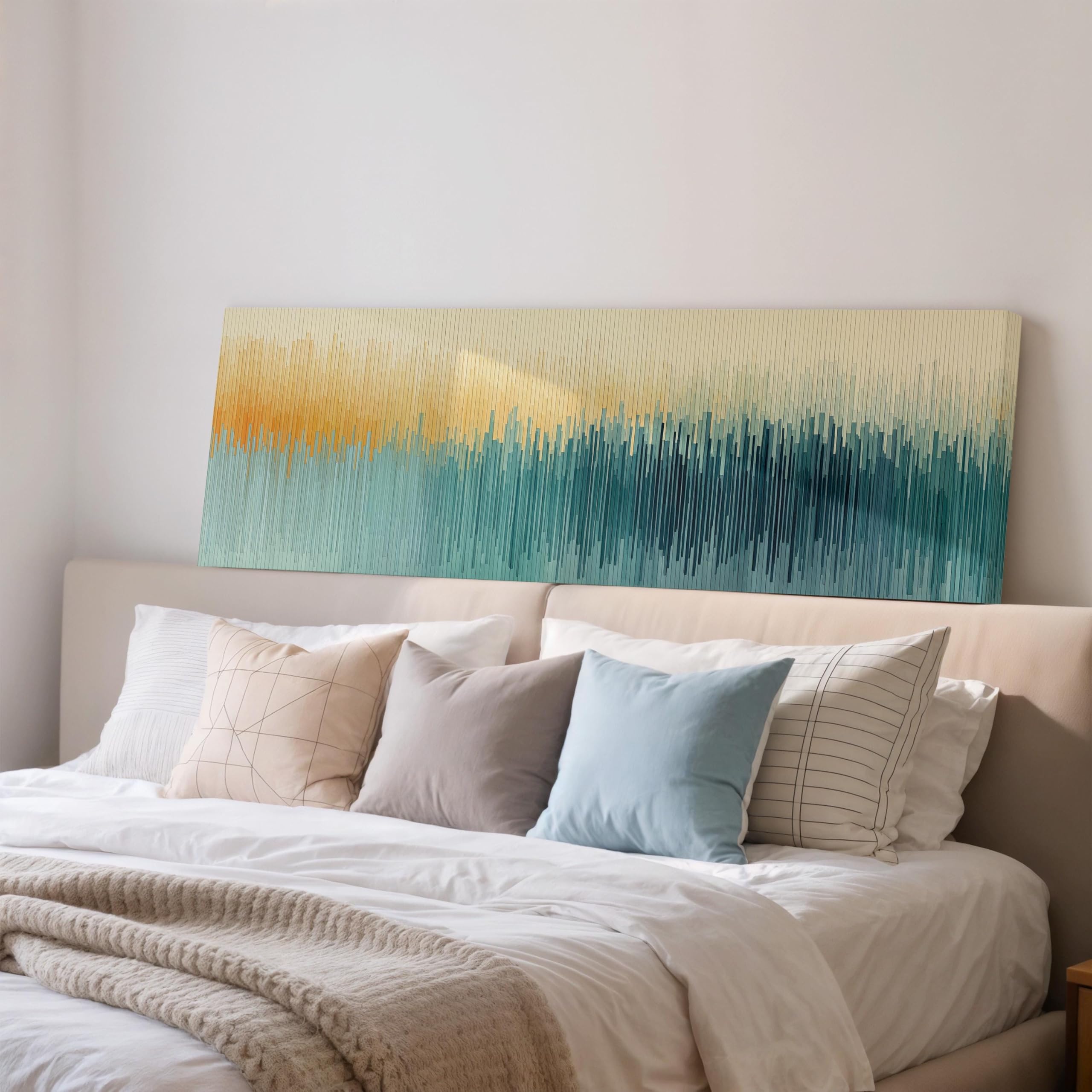 XBTYKPB Abstract Art, Minimalist Canvas Print, Long Horizontal Art, Teal and Gold Painting, Modern Office Decor, Living Room Art(35x105cm/Frameless)
