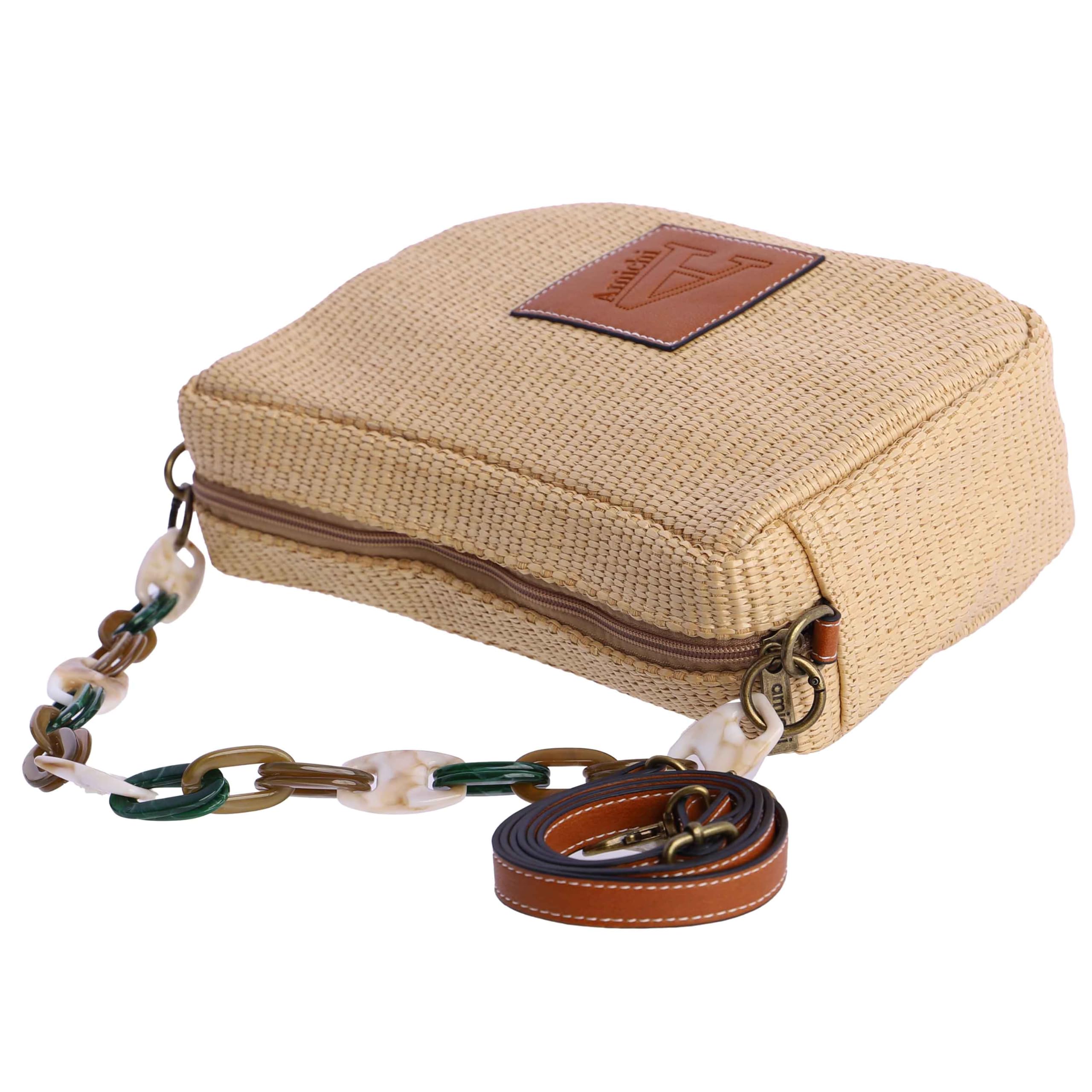 AMICHI - Bolso shopper mujer - Bolso mujer de rafia para verano, Palmar