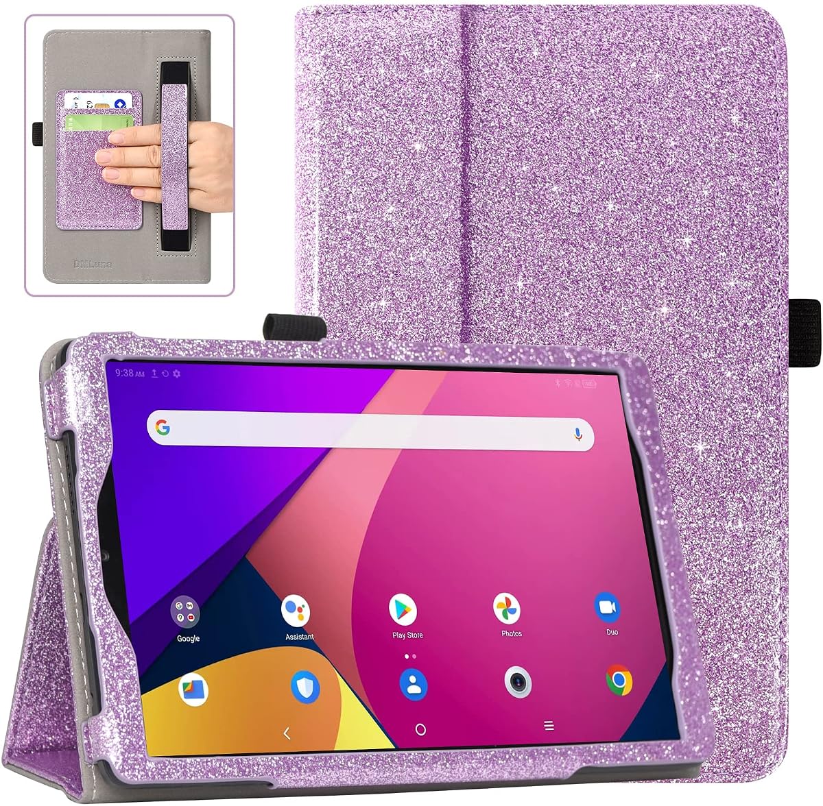DMLuna Folio Premium PU Leather Stand Cover with Hand Strap/Card Slot, Glitter Purple Case for TCL Tab 8 SE / 8 Plus, 2024/8 LE Tablet