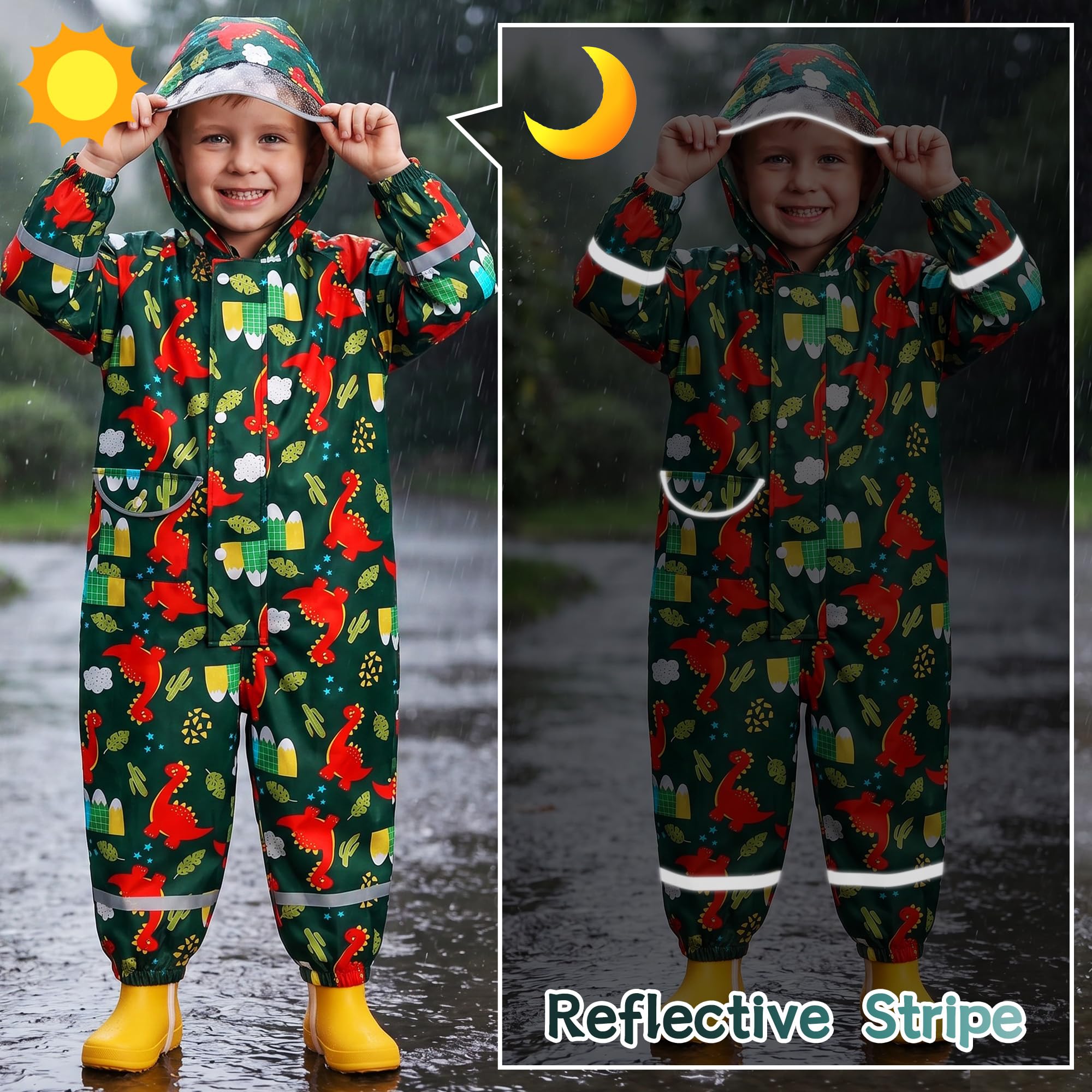 Chubasqueros para Niñas Impermeables Chaquetas Ligero Capa de Lluvia Bebé Encapuchado Mono de Bolsillo Estampados Reflectante Abrigos Impermeable Ropa Niños 1-9 años