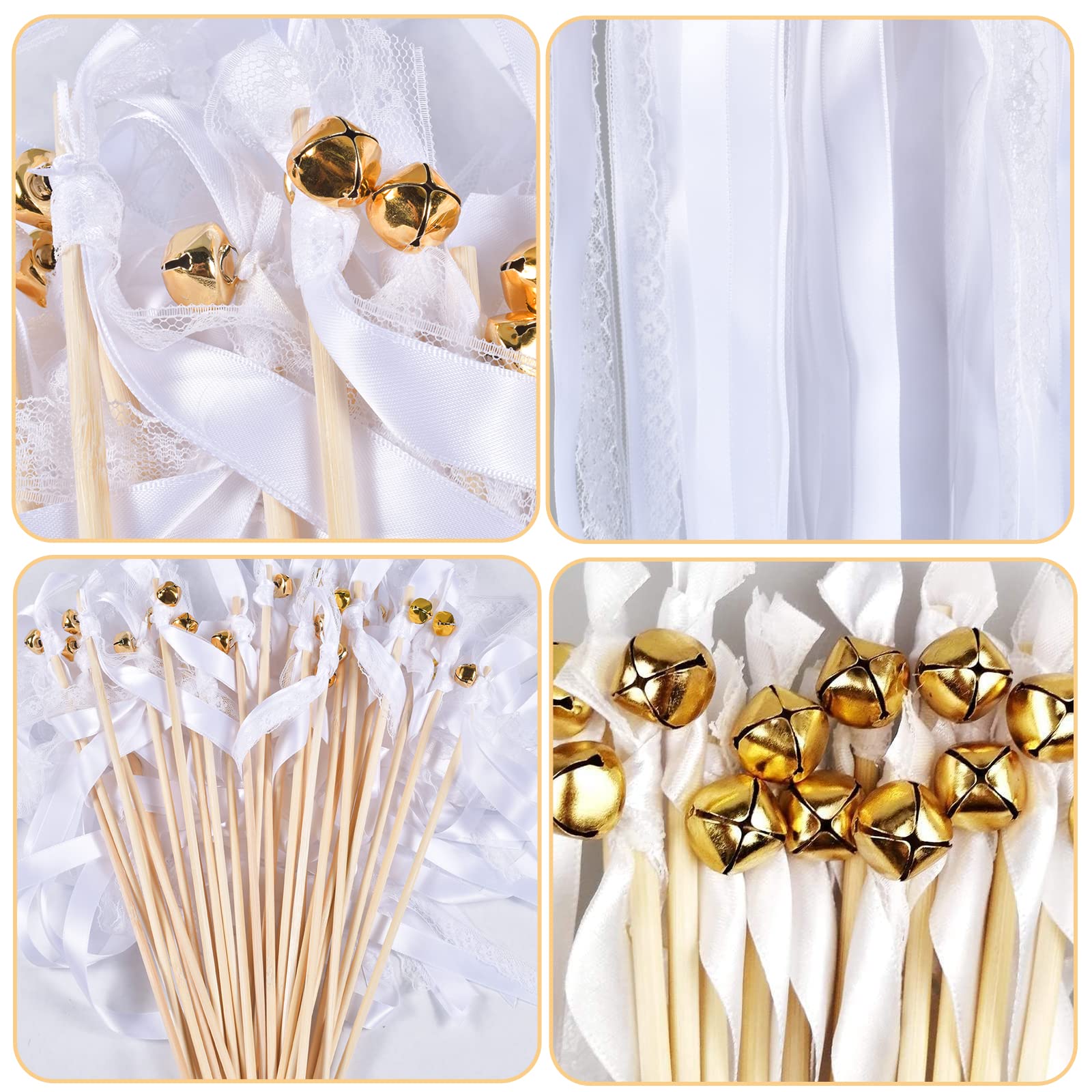30 Baguettes De Mariage Avec Rubans Et Clochettes - Blanc, Longueur 30cm - Pour Célébrations, Anniversaires, Fêtes - 8