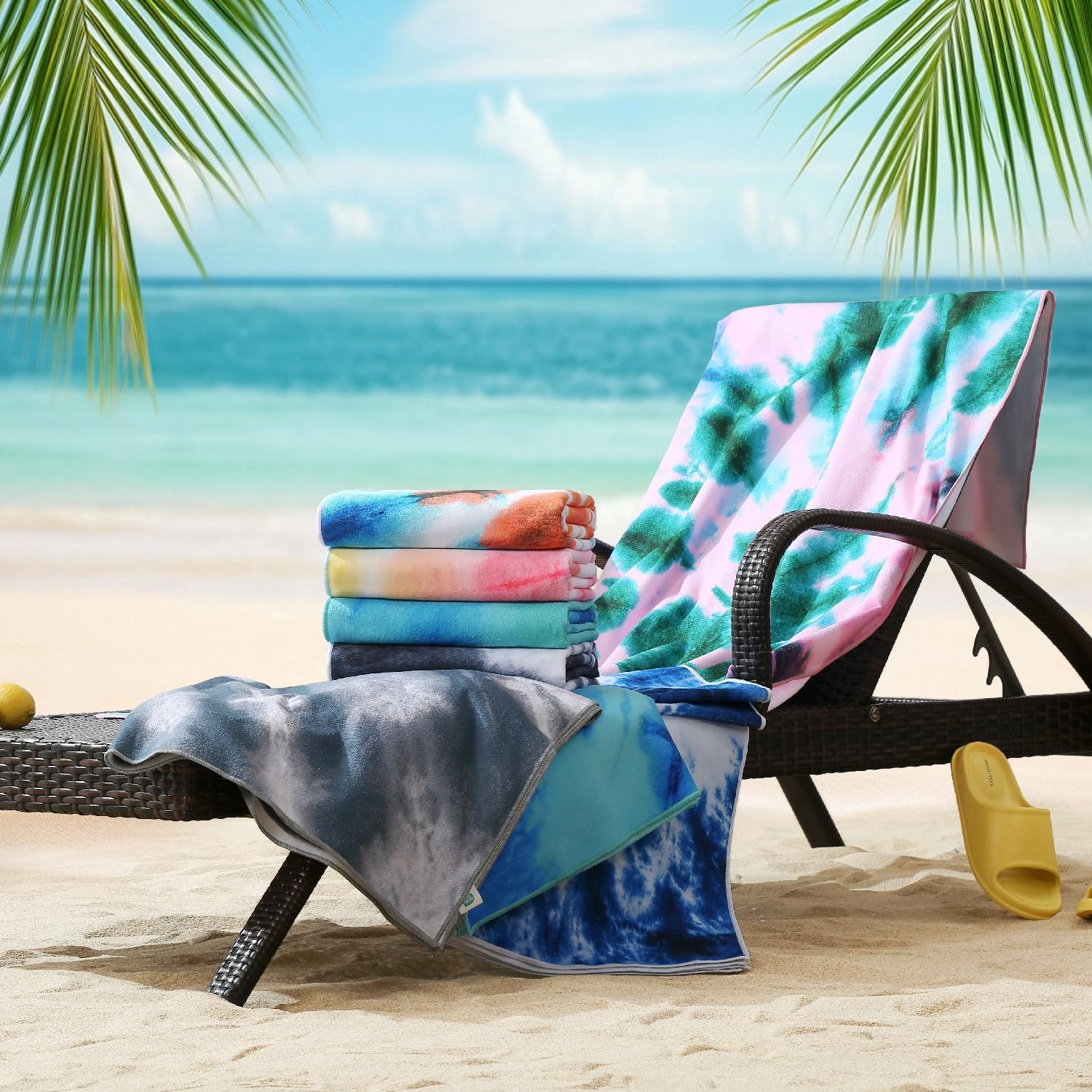 Jessy Home 4 Pack Large Beach Towel Set,40"X70" Oversized Tie-Dye Beach Towels,Sand Free,Soft & Quick Dry Absorbent,Multi-Color Towel for Beach Travel Swim & Stylish Cover Up-Black White