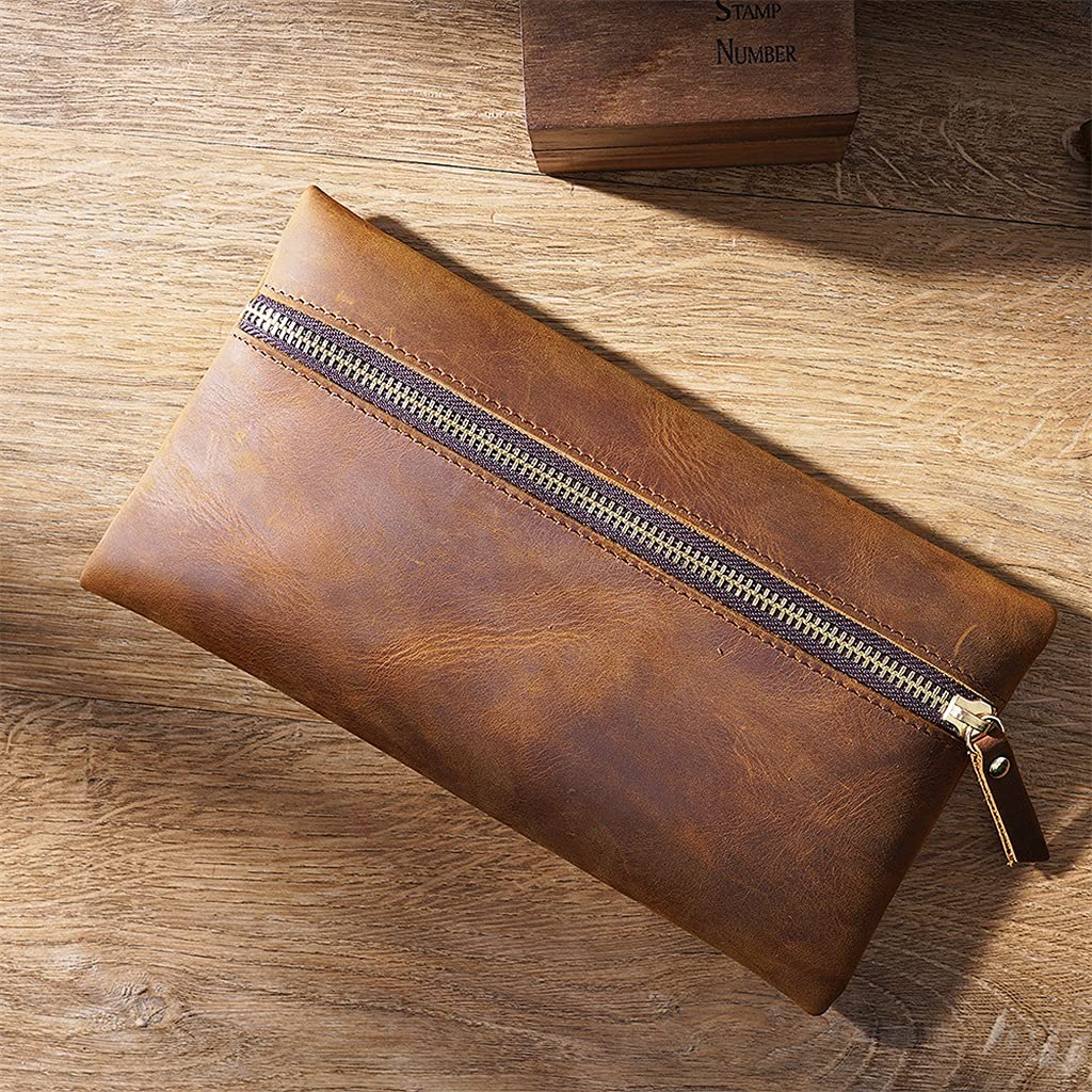 Astuccio per matite con Cerniera retrò in Pelle di Vacchetta Astuccio per Penna con Impugnatura Portatile (E, 23 cm * 12 cm) (A 23 cm * 12 cm)