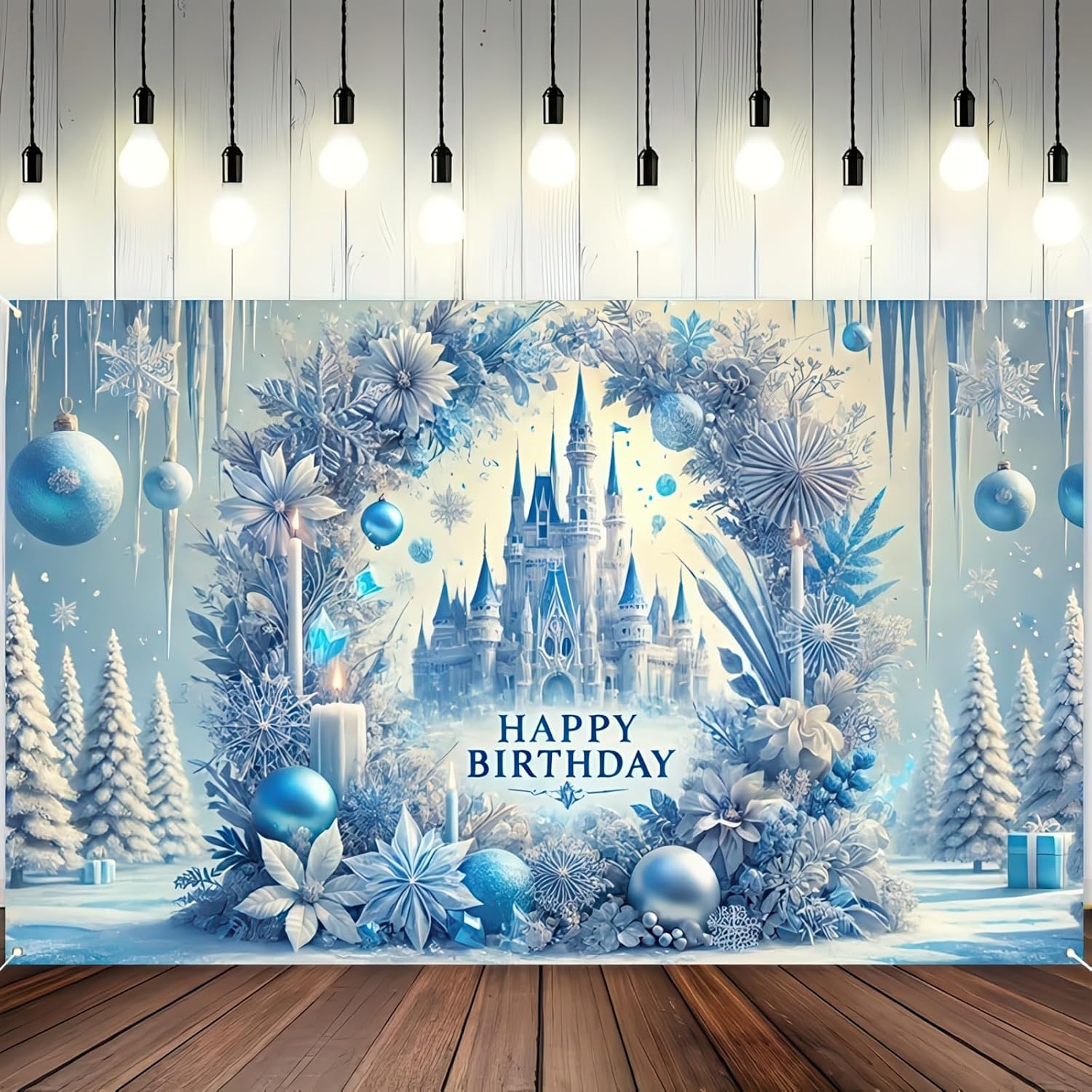 BlissYard Winter Ice Castle Birthday Banner 71x43 Inch Snow Theme Decor image 3