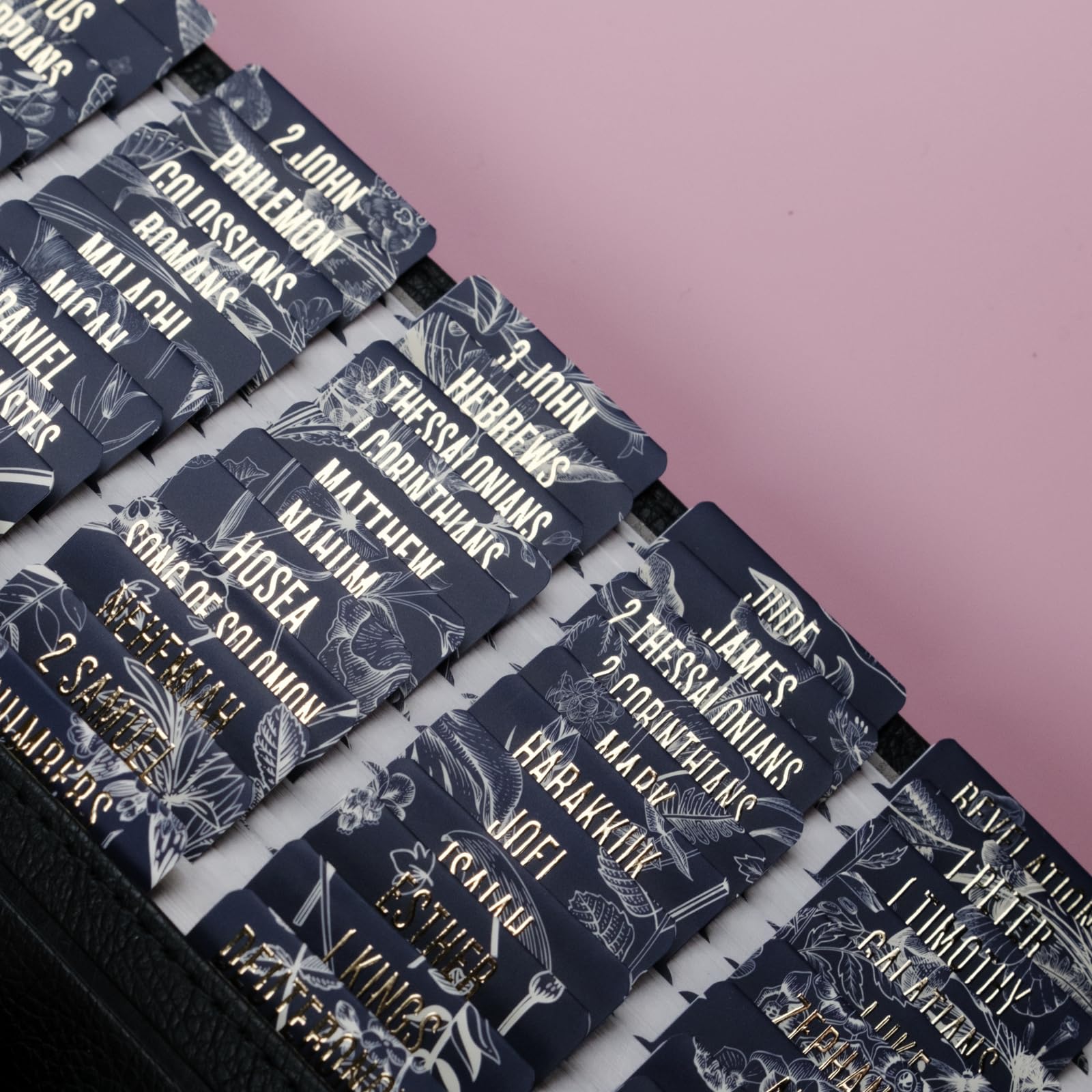 UPAFEXXI-Laminated Bible Tabs for Women and Men (Gold Foil Embossed Lettering) Reposition Large Print tabs, Easy to Read and Apply, 80 Bible Chapters Labels for Easy Navigation (Blue and Floral)