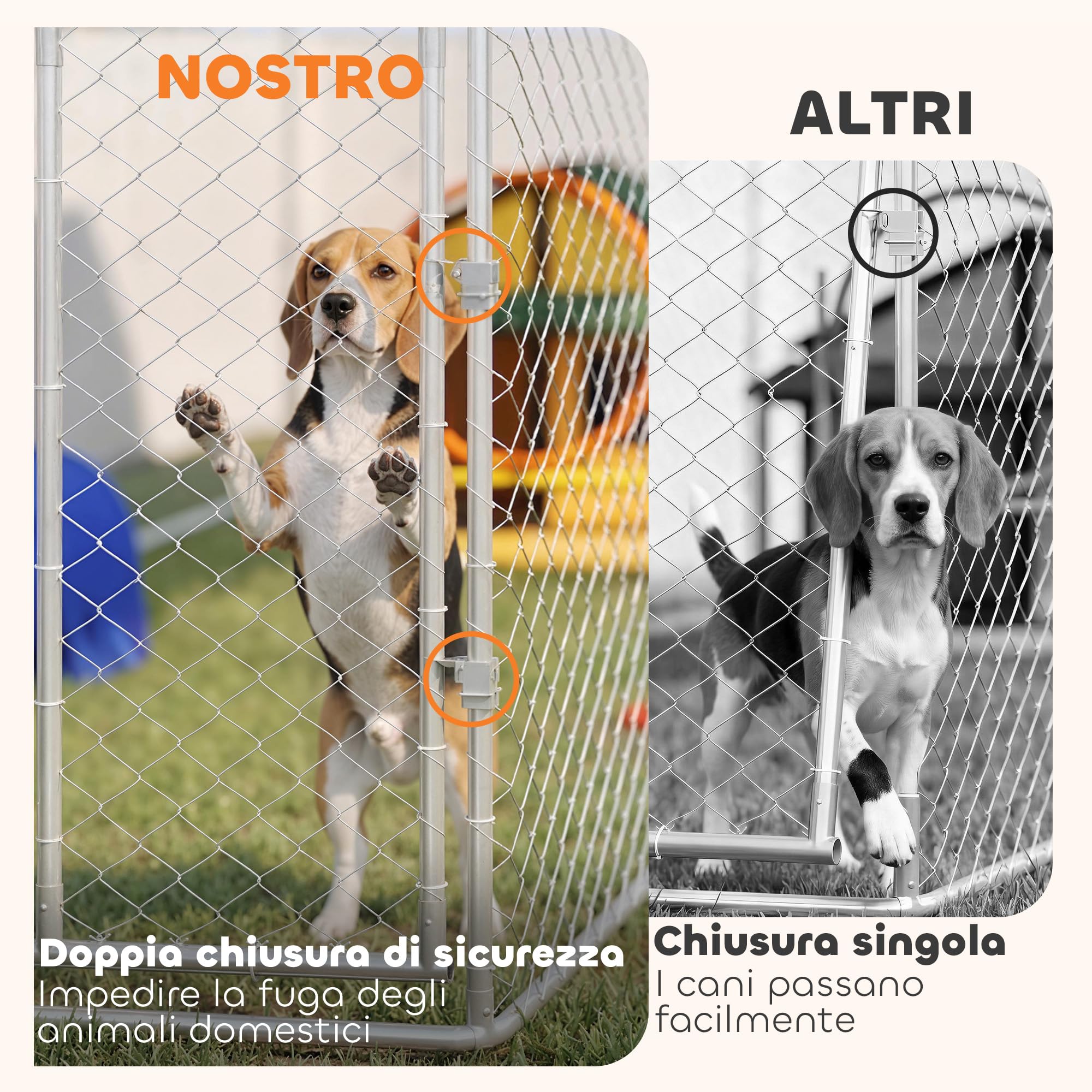 PawHut Kennel Gabbia per Cani da Esterno Grande, Box Recinto per Cani con Tetto Anti-UV Impermeabile Rimovibile, Porta Reversibile, Doppia Chiusura Antifuga, in Acciaio Zincato, 230x230x170cm, Argento