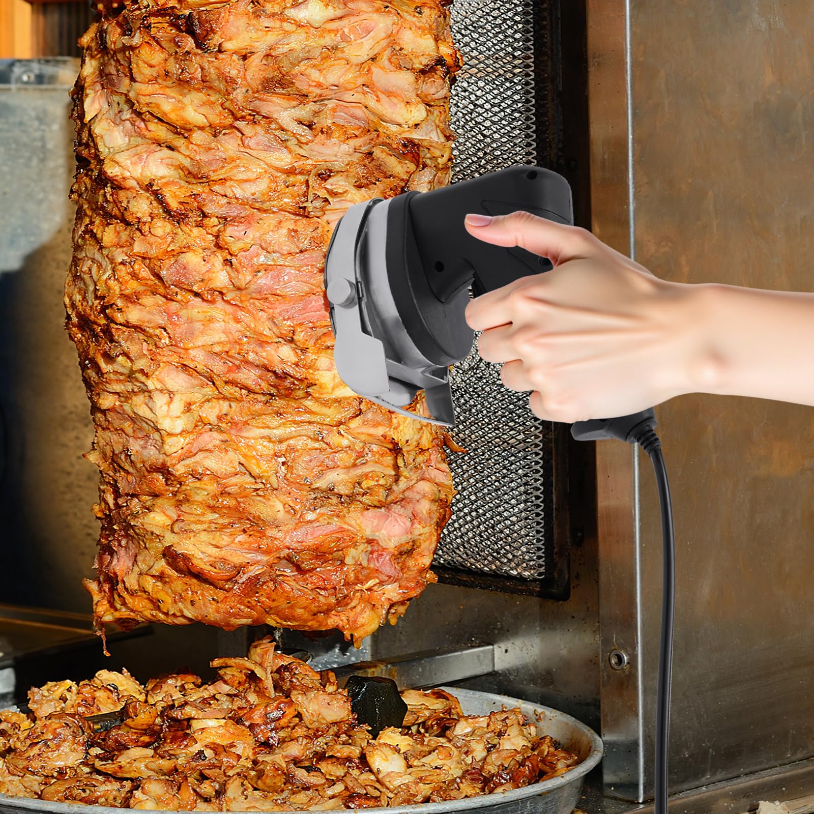 Elektromesser Dönermesser für Schawarma, 80 W Elektrisches Kebab-Messer, ürkisches Kebab-Messer mit 2 Klingen, 1-8 mm Einstellbare Dicke, Döner-Fleischschneider