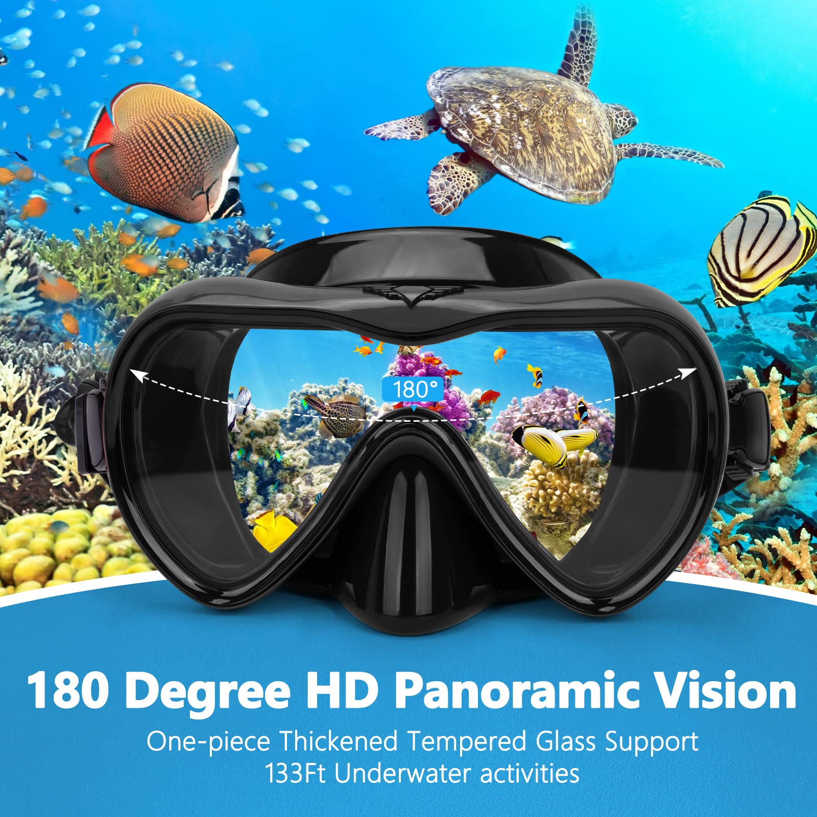Gafas de natación, gafas de buceo antivaho con cubierta para la nariz, máscara de buceo de silicona antifugas para adultos, máscara de natación de vidrio templado HD de 180 grados para esnórquel con