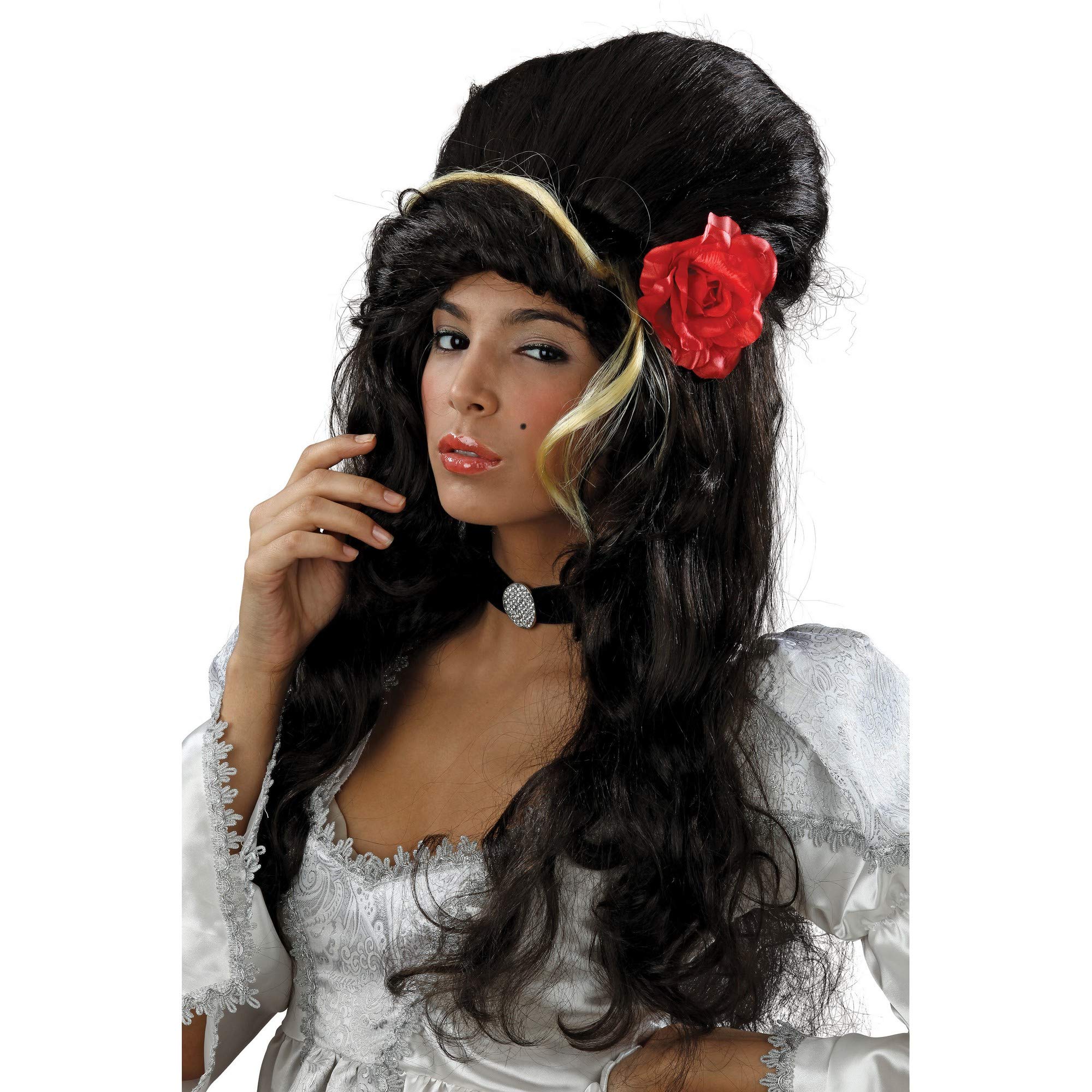 Realistic Black Beehive Wig with Rose for Women (Pack of 1) - Perfect Accessory for Costume Parties, Performances, Photoshoots, Cosplay, & More Halloween Halloween