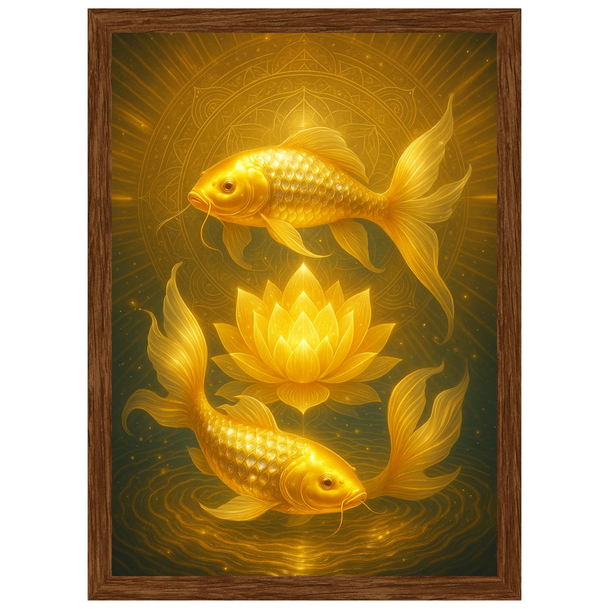 DIVARTH Golden Vastu Fish Wall Painting – Two Koi Fish Feng Shui Art for Positive Energy – Home Temple Office Decor Frame for Wall A4 Photo 10x13 Inch (Brown)-image-15