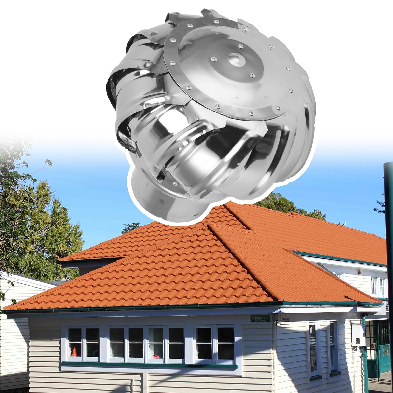 SDCFFC 150mm/6in, 304 Stainless Steel Exhaust Cap Roof Flue Vent, Rotating Ventilator Cap, for Ducts, Factories, Farms, Houses, Vent Automatic Rotation By Wind/air Flow