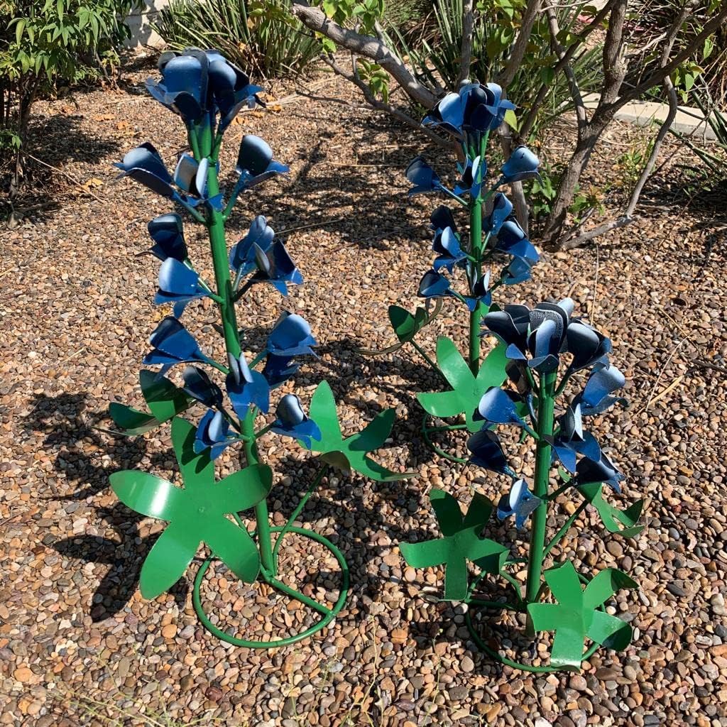 Generic Metal Bluebonnets, Set of 3 Handmade, Garden Decor, Texas State Flower, Outdoor Indoor, Metallic Blue