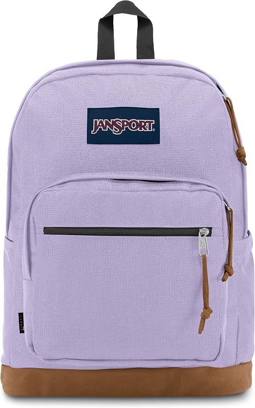 Mochila JanSport Right Pack - Mochila duradera con funda acolchada para portátil de 15", amplio compartimento principal y bolsillo integrado para botella de agua - Lila pastel