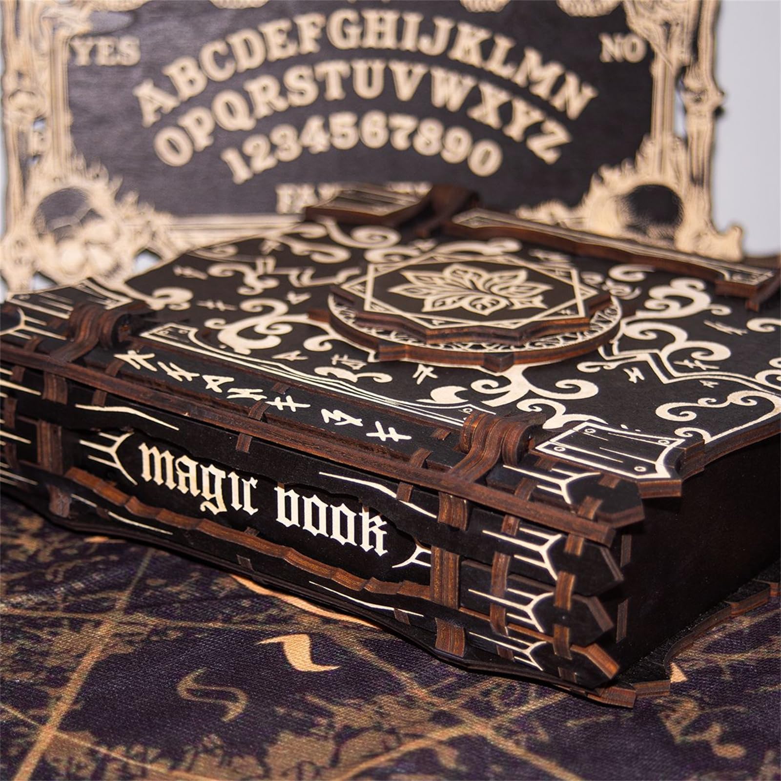 Aufbewahrungsbox für magische Bücher, Aufbewahrungsbox aus Holz, Schmuckkästchen für Schmuckstücke, Schreibtischzubehör, mystische Buchaufbewahrungsbox