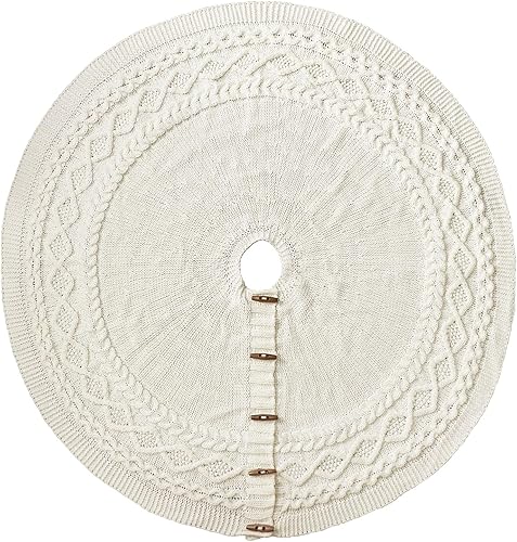 Miniatura 2 de LimBridge Faldón de árbol de Navidad de punto 60 pulgadas extra grande falda de árbol blanco crema, combo de punto de cable de diamante,