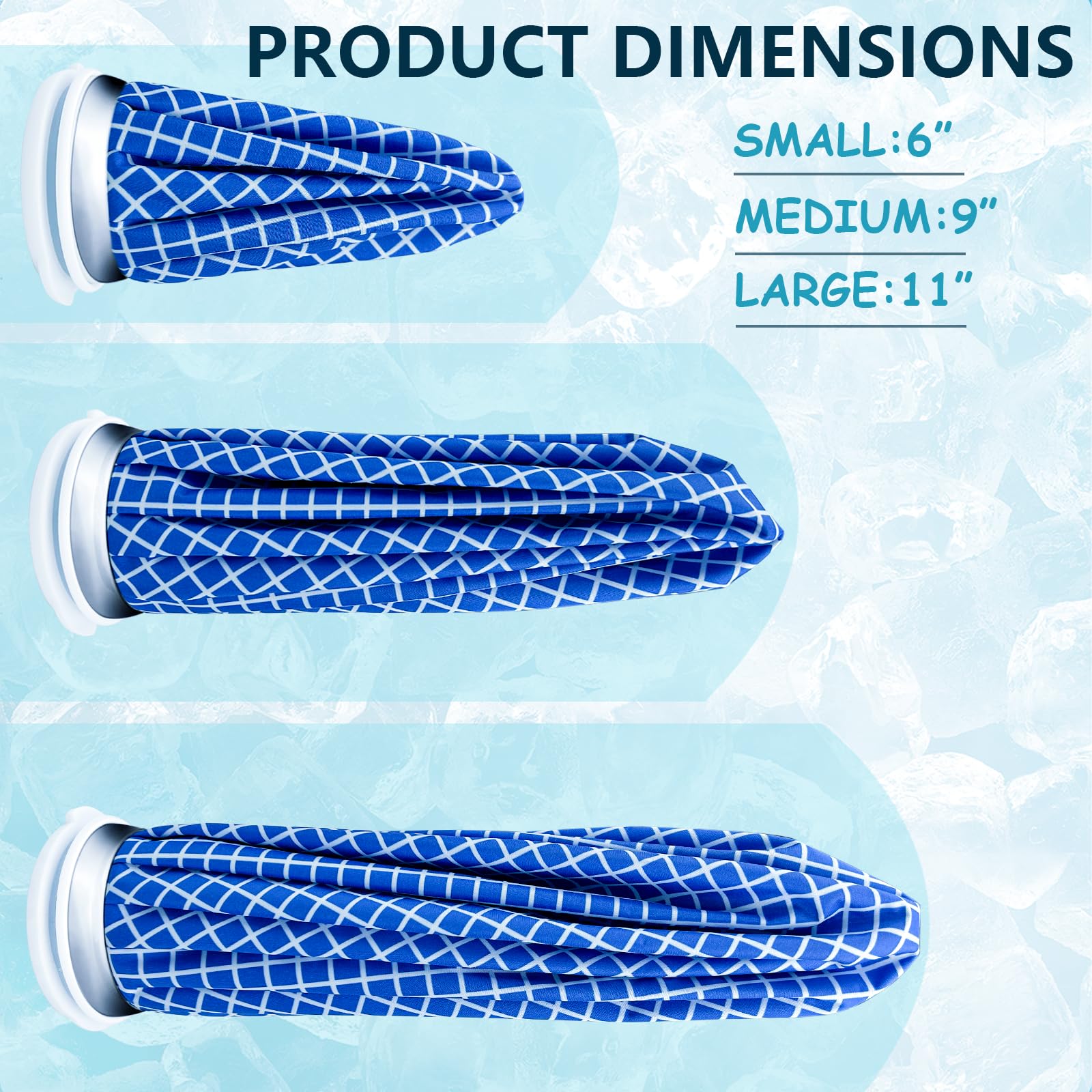 Bolsa de hielo reutilizable para lesiones: proporciona terapia de frío duradera para aliviar el dolor, incluye 3 tamaños diferentes de paquetes de hielo (6 pulgadas/9 pulgadas/11 pulgadas) para