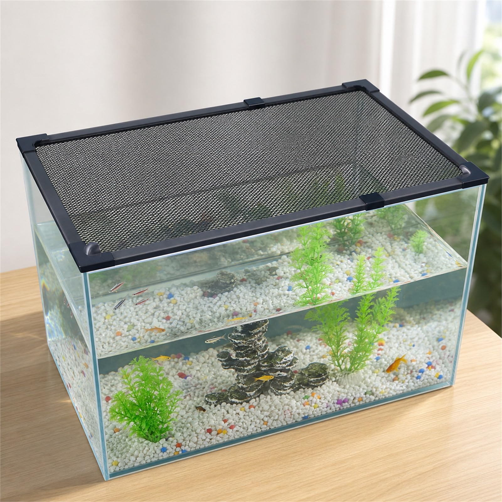 Tapas De Acuario,Red Magnética Anti-Salto para Acuario,Cubierta De Pantalla para Acuario,con Ventana pequeña de alimentación,Buena Ventilación,para Oficina Vestíbulo Tienda de Mascotas