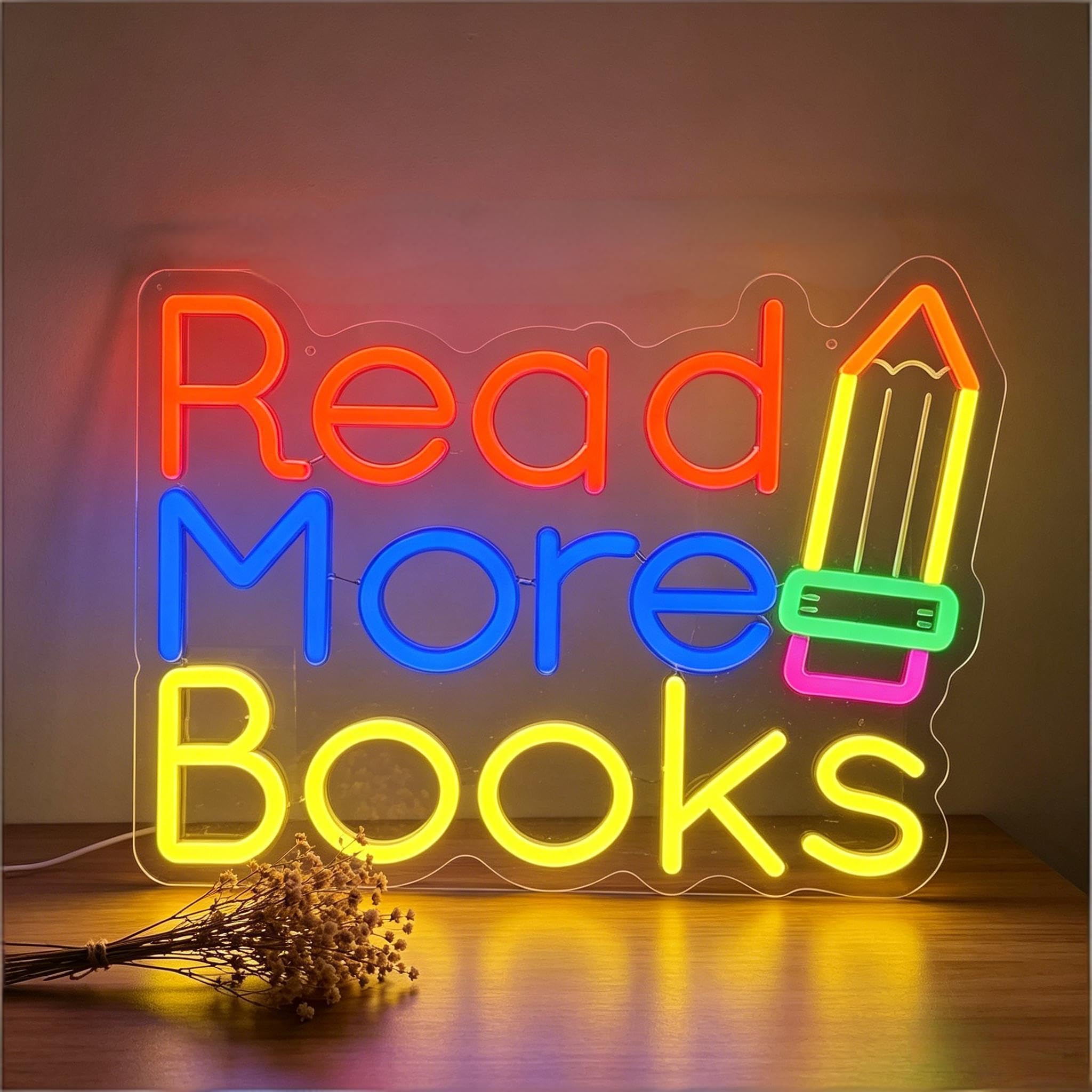 Read More Books Neon Sign, Reading Themed Light Up Sign, USB Powered Dimmable Decorative Neon Light Home Library Kids Room Classroom Wall Table Decor Boys Girls Gift 15.4 x 12.2 In