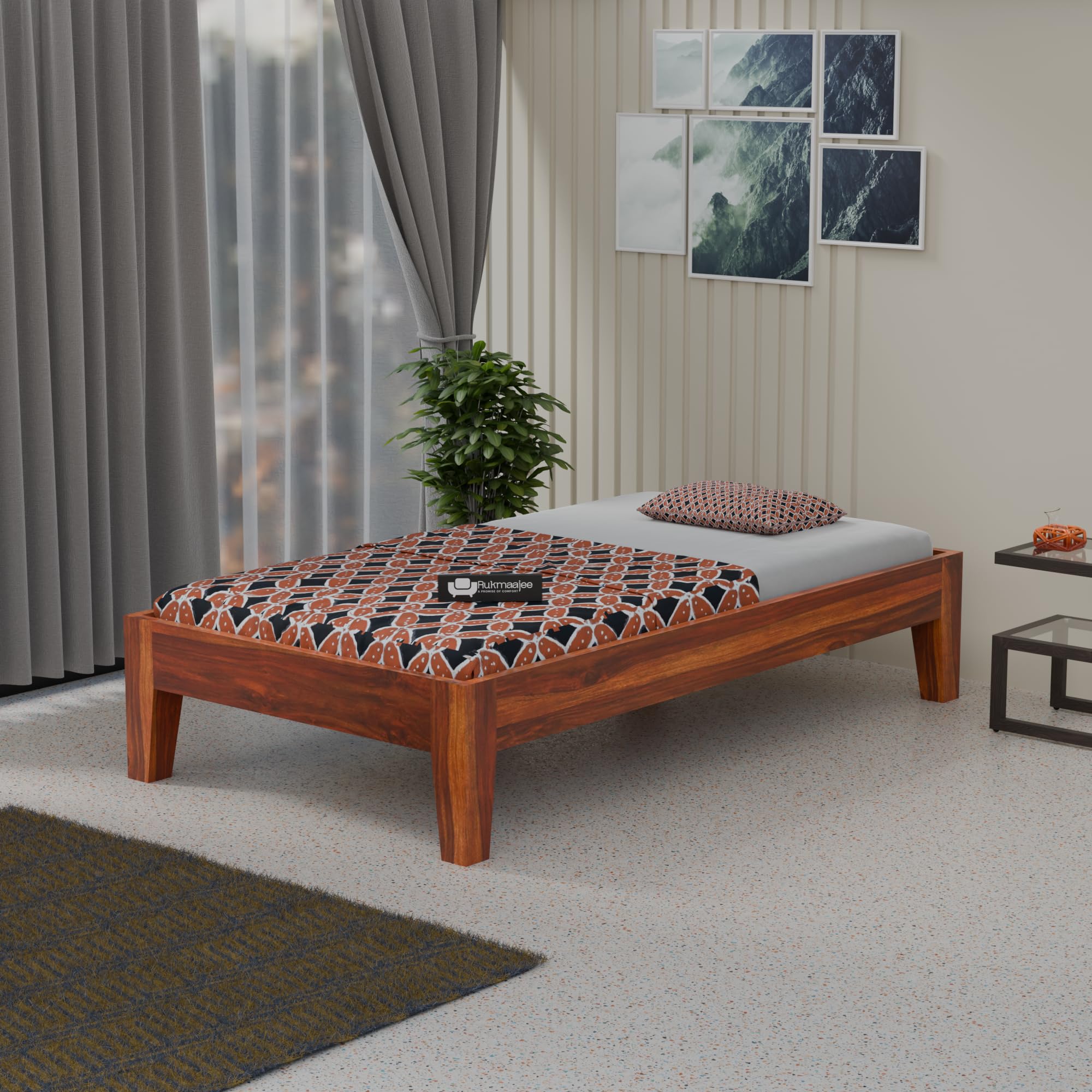 Rukmaajee Solid Wood Divan Bed for Living Room, for Drawing Room, Single Sheesham Bed Without Storage (Natural Finish)-picture-14
