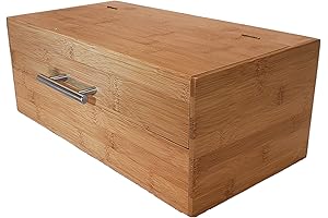 Large Bamboo Box with Hinged Lid for Kitchen Countertop Organization