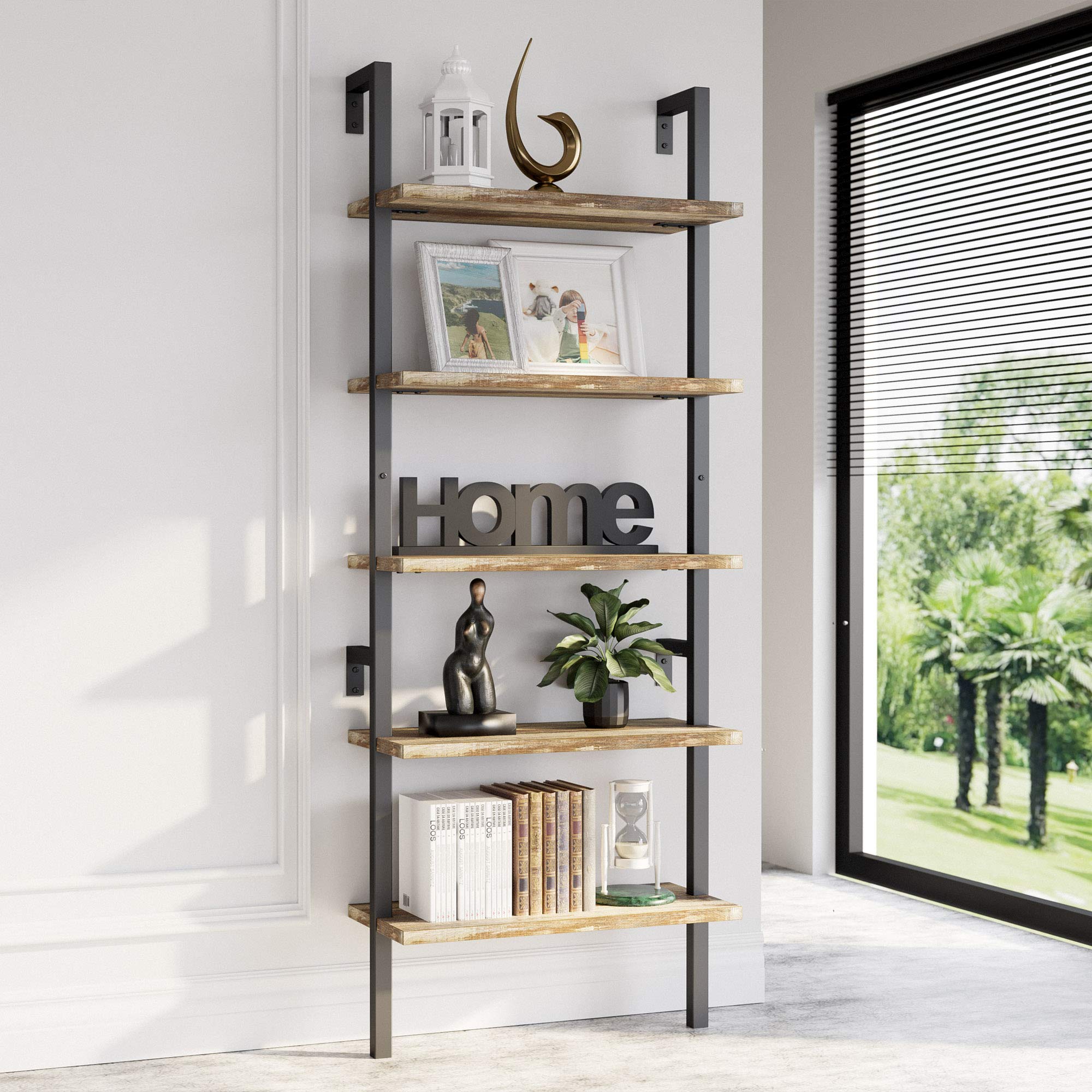 Buy IRONCK Industrial Bookcase 5 Tier Ladder Shelf, Display Storage