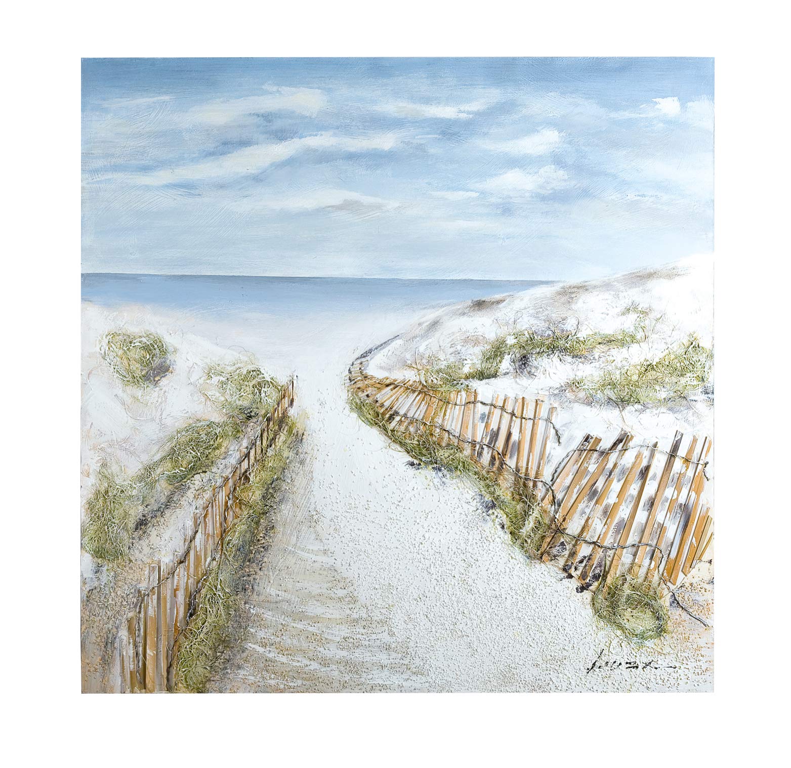 GILDE Bild XL - Weg Dünen-Idylle - Meer - Strand - Gemälde handgemalt in 3D - 100 x 100 cm