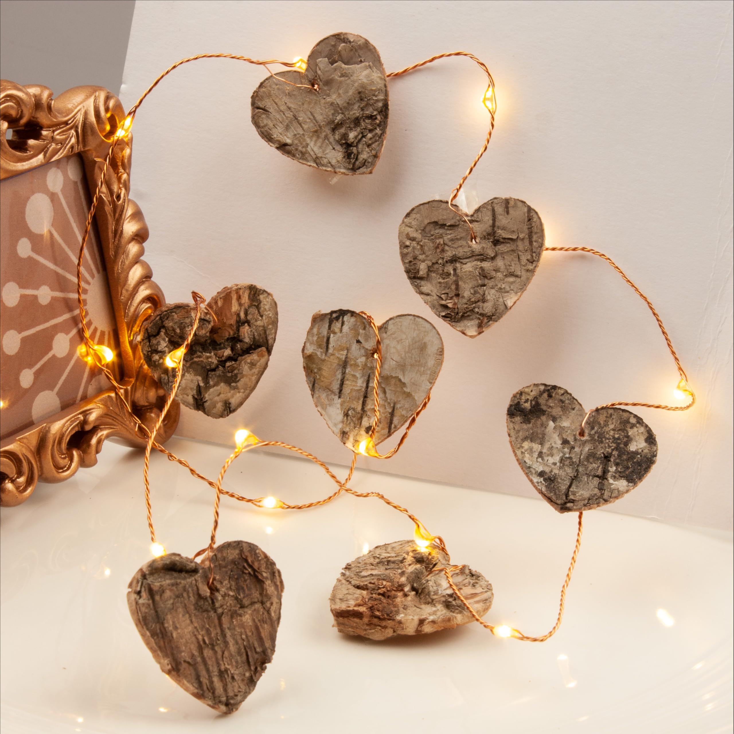 hellum 520453 Indoor Fairy Lights with Wooden Hearts, Warm White Wire, 20 LEDs, 10 Hearts, Light Length 145 cm, LED String Lights with Battery (Not Included) — image 1