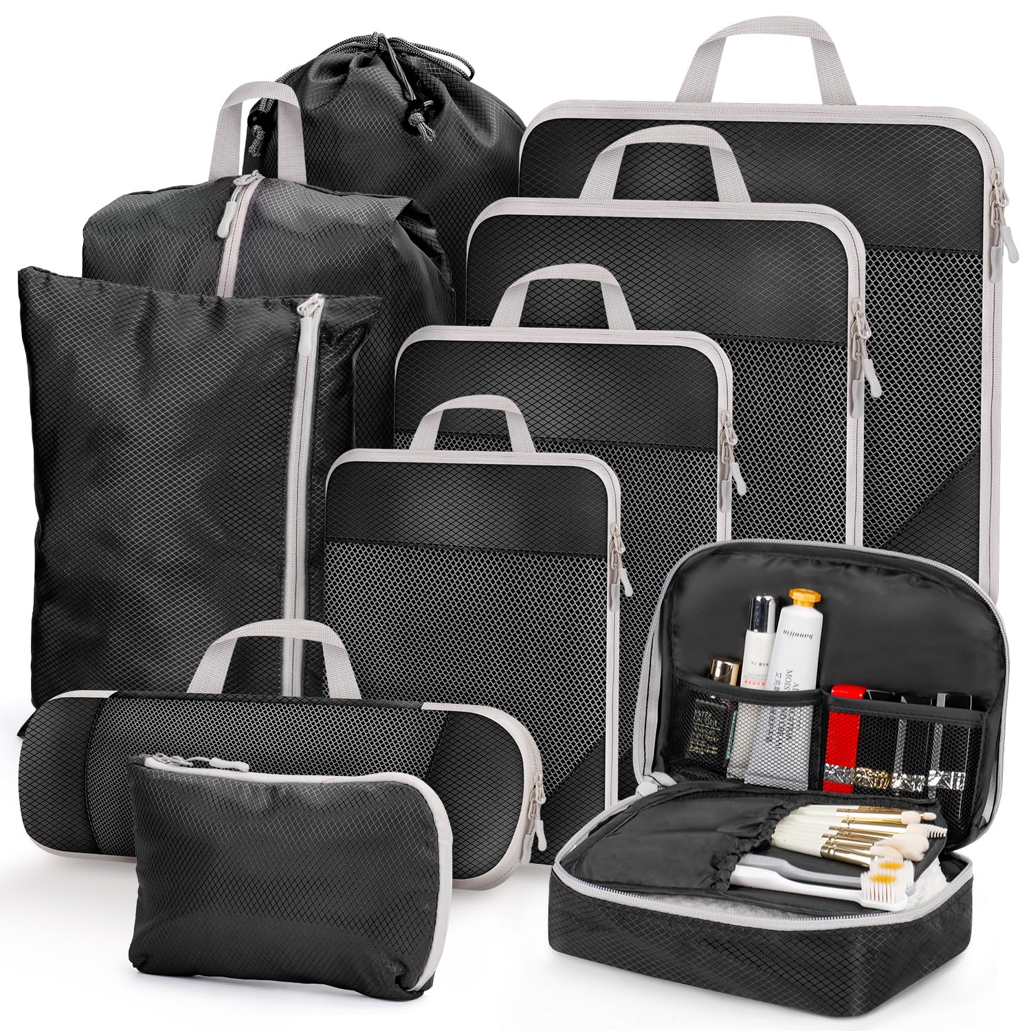 Set Di 10 Cubi Da Viaggio Anjing A Compressione – Organizer Per Valigia Con Borsa Scarpe E Toilette, Varie Misure - 4