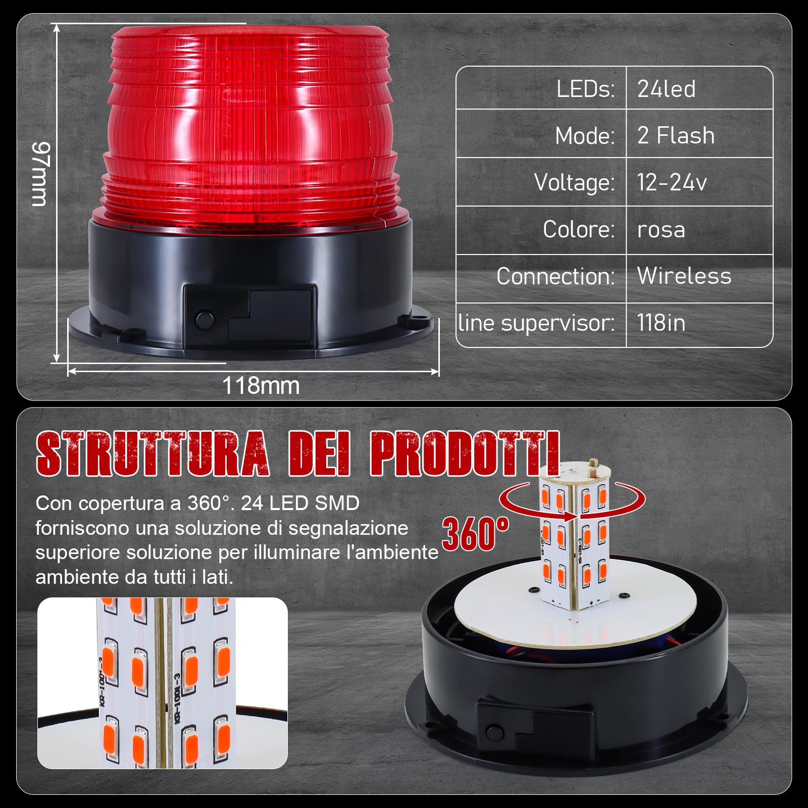 Dinfu lampeggiante a batteria 12V LED lampeggiante senza fili stroboscopica rosso segnalazione lampeggiante di emergenza rosso Luce Rotante magnetica per camion trattore SUV j-eep