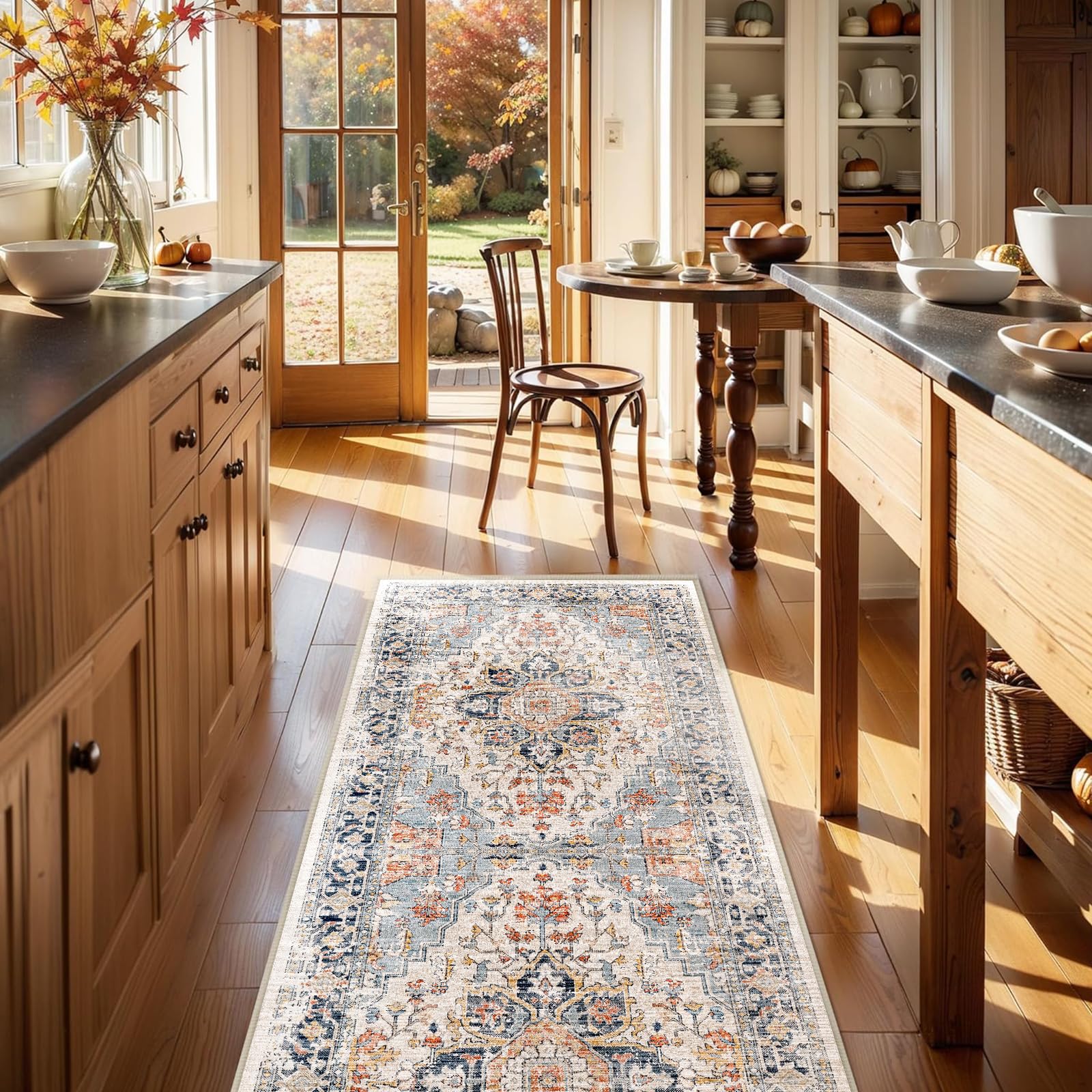 Cycleader 60x180cm Non-Slip Washable Runner Rug for Hallway, Vintage Boho Faux Cashmere Carpet Anti-Fatigue Kitchen Rugs Indoor Soft Long Floor Mat Low Pile Runners with Anti-Slip Backing for Bedroom