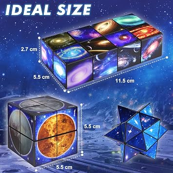 Euclidean Cube Fidget Toys for Kids 2 in 1 Fidget Cube Star Cube Puzzle Toy | Magic Cube for Kids and Adults, Yoshimoto Cube Travel Toy Stress Relief for All Age, Space Gifts for Boys Girls Ages 3-12