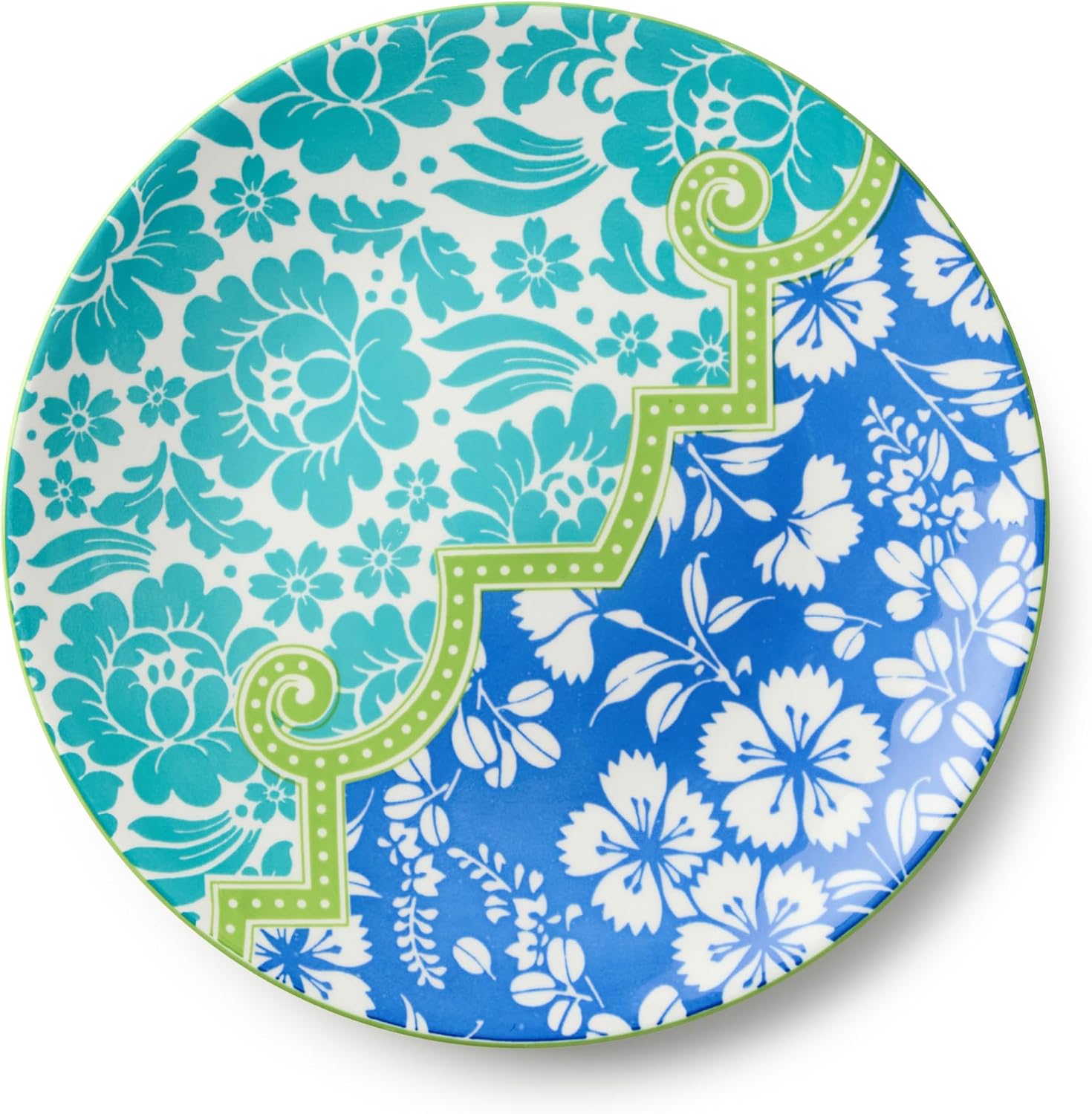Pavillion Porcelain DINNER PLATES SETof 6, 10.5-inch vibrant mix-and-match patterned plates with global tile motifs, ideal for everyday meals, brunch, colorful tablescapes
