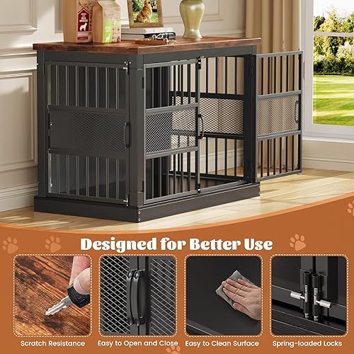Miniatura 5 de VOPEAK Mueble de jaula para perros de 40 pulgadas, resistente a los masticados, jaula resistente para perros, jaula para perros con puertas dobles,