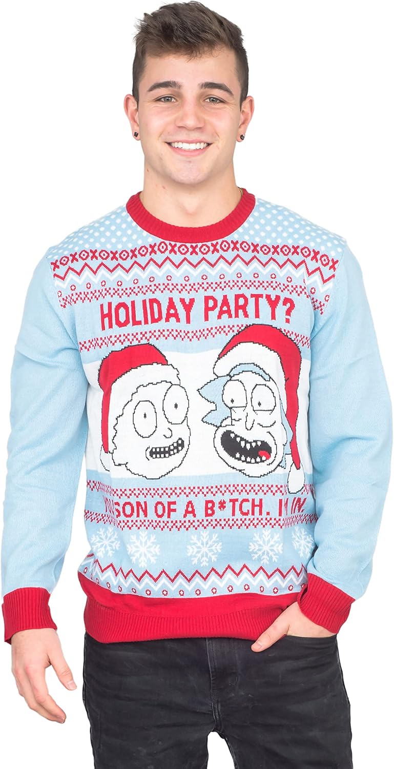 RIPP JUNC Rick and Rickandmorty Holiday Party Light Blue Ugly Christmas Sweater